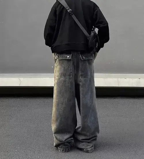 VIBE Retro wash gradient drawstring work wide leg jeans Size US 32 / EU 48 - 7 Thumbnail