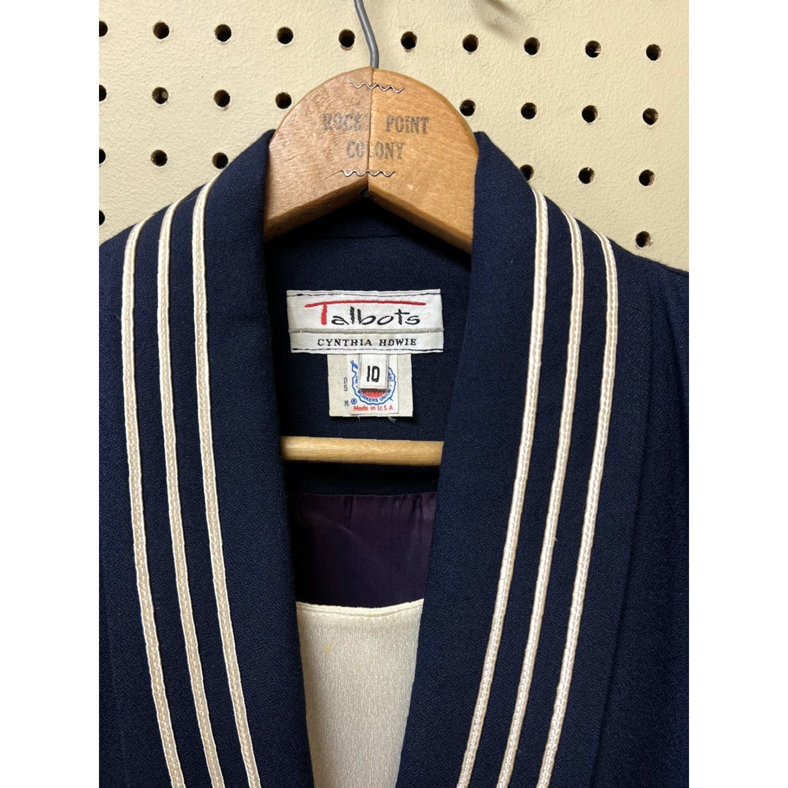 Talbots VINTAGE Talbots Dress SZ 10 Regular Navy Blue Cynthia Howie Womens Long Sleeve Crew Neck Zipper Button Knit Jersey Rayon 90s Classic USA Ballot Size L / US 10 / IT 46 - 4 Thumbnail