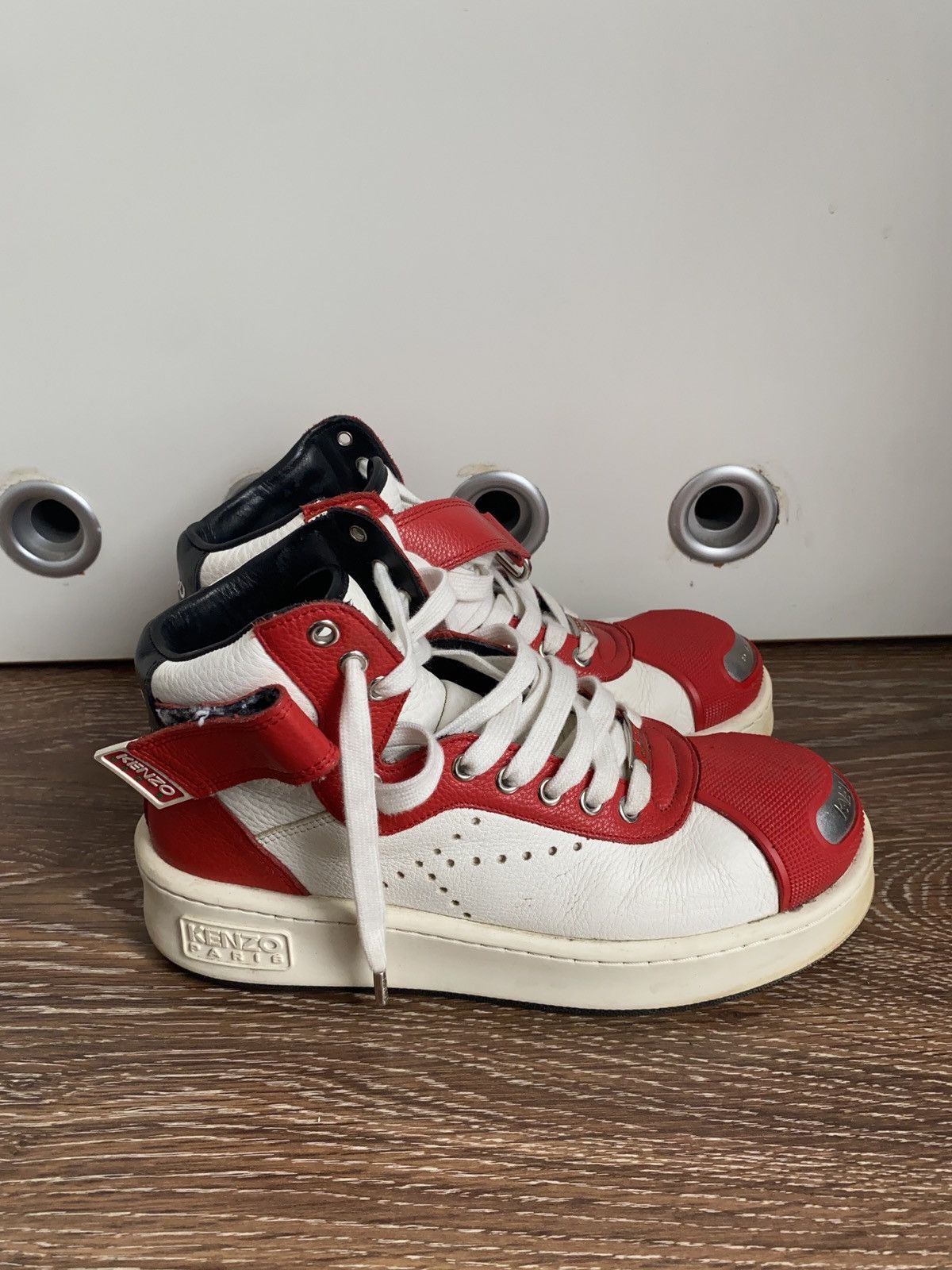 Kenzo KENZO Paris Metal Toe Cap Hoops Leather Hight Top Sneakers Size US 6.5 / EU 39-40 - 1 Thumbnail