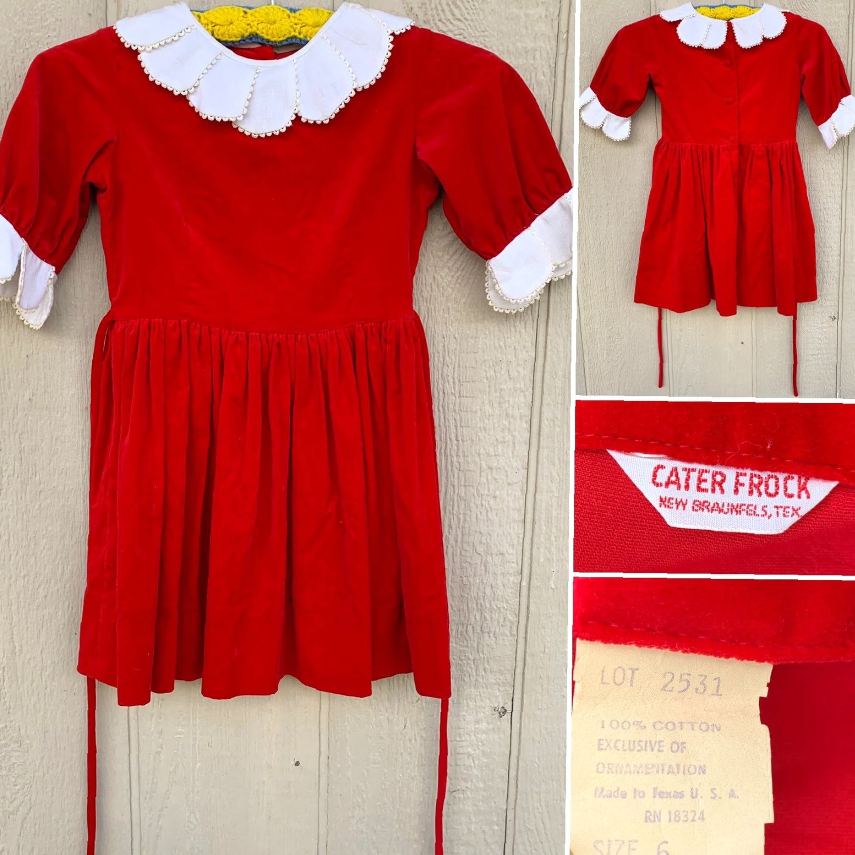 Velvet Vintage Cater Frock New Braunfels, Tex Dress Red Velvet W/ White 6 Dress Girls Slim? Size ONE SIZE - 3 Thumbnail