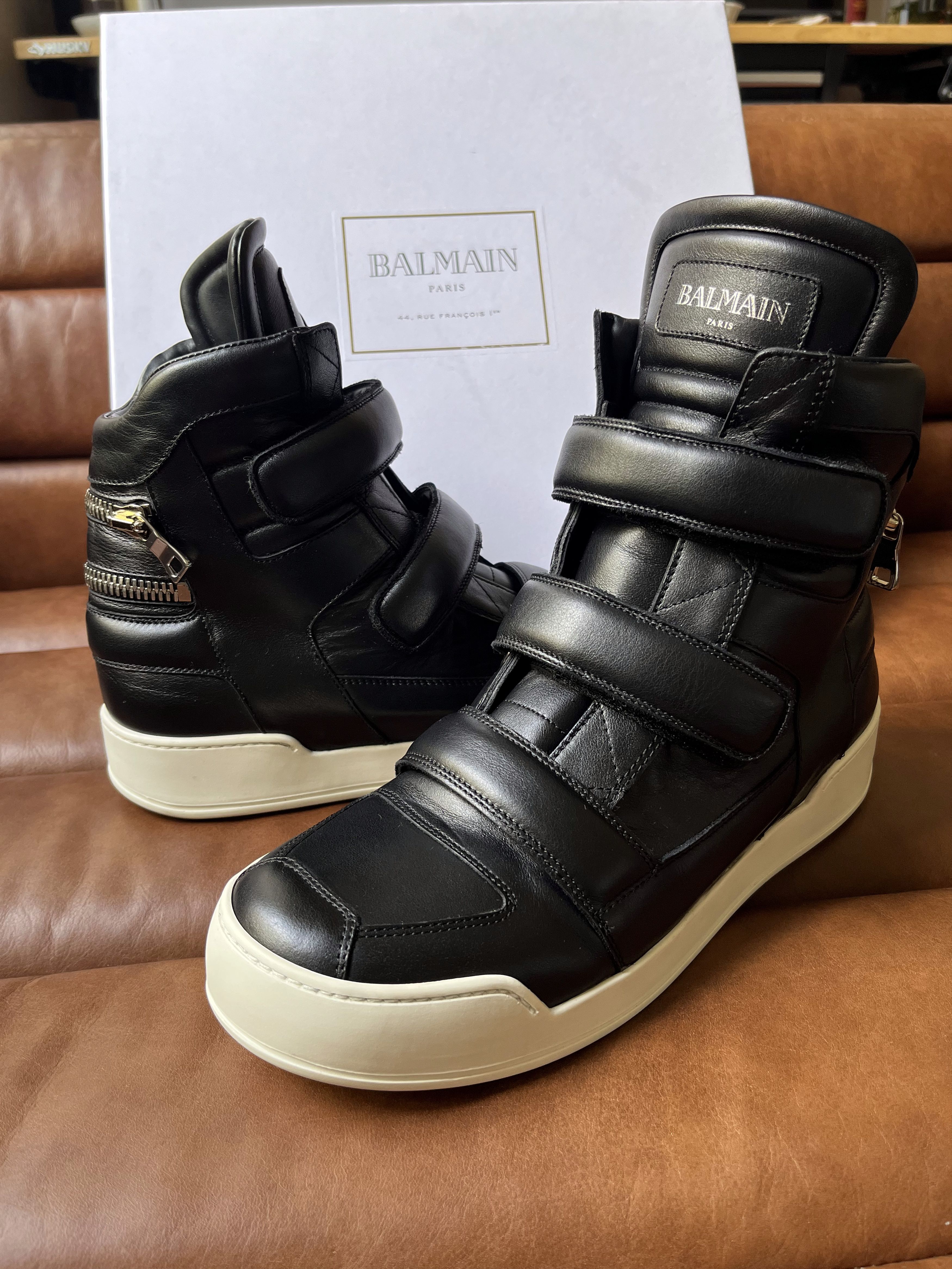 Balmain Balmain Zip High Top Leather Sneakers | Grailed