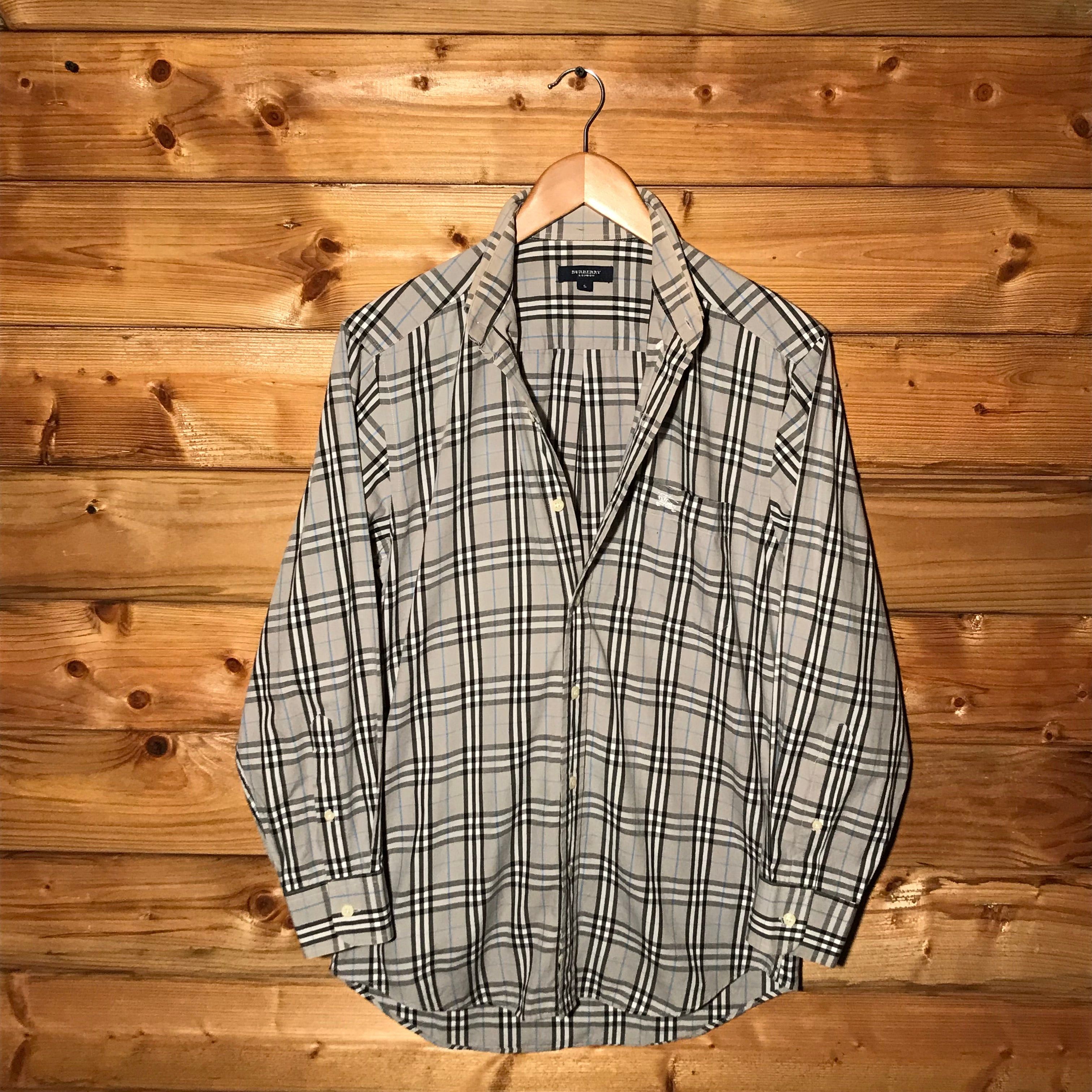 Burberry × Print All Over Me × Vintage 00s Burberry London Grey Nova Check  Long Sleeve Button Shirt | Grailed