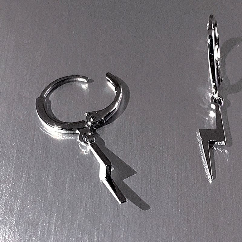 Jewelry × Sterling Silver Lightning Hip-hop Earrings One Pairs Chrome Jewelry Size ONE SIZE - 2 Thumbnail