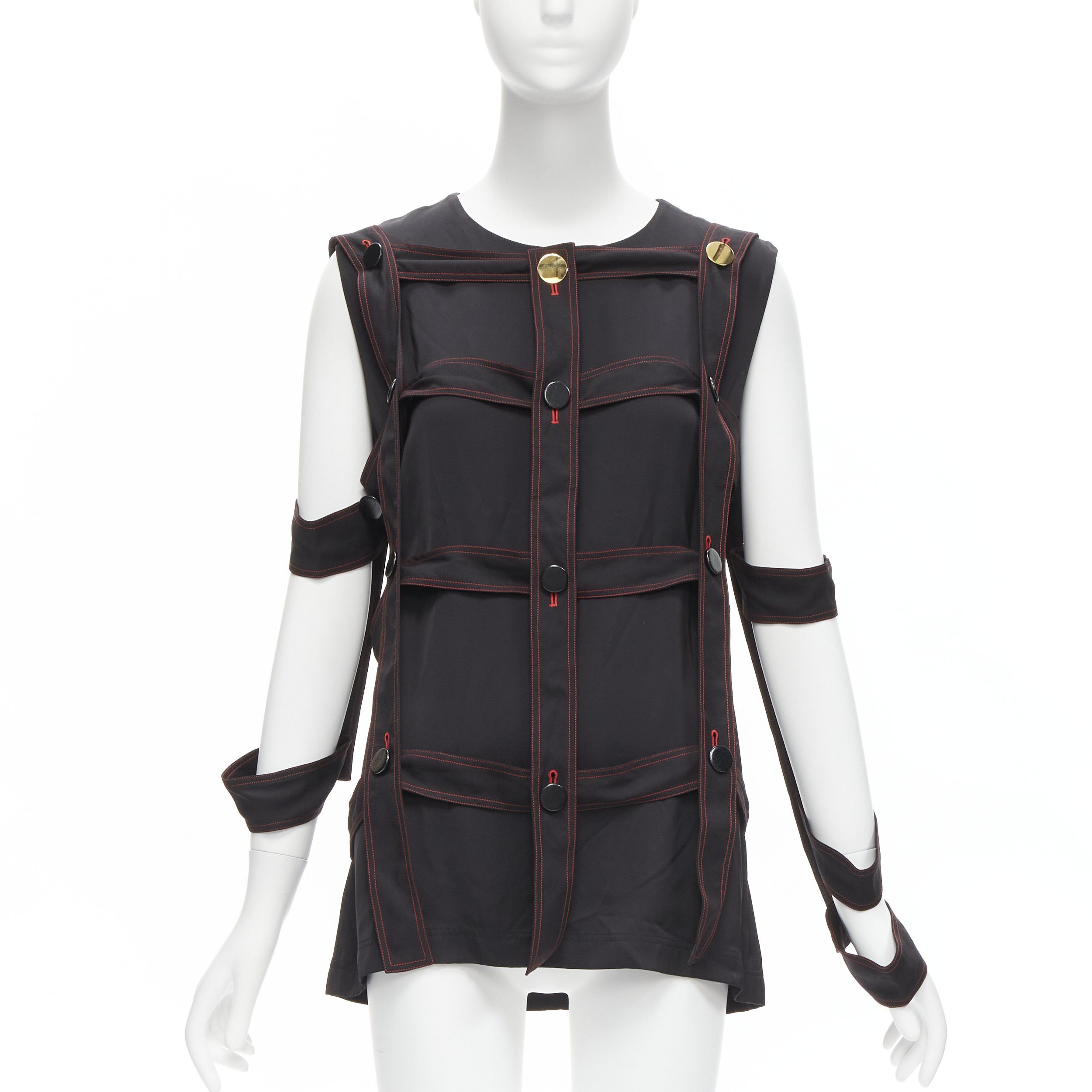 Celine OLD CELINE Philo 2015 Runway Look 17 black grid harness gold button top FR38 M Size M / US 6-8 / IT 42-44 - 1 Thumbnail