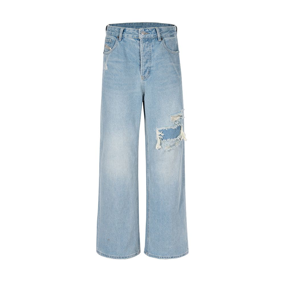 Baggy Flared Leg Striped Rusty Jeans