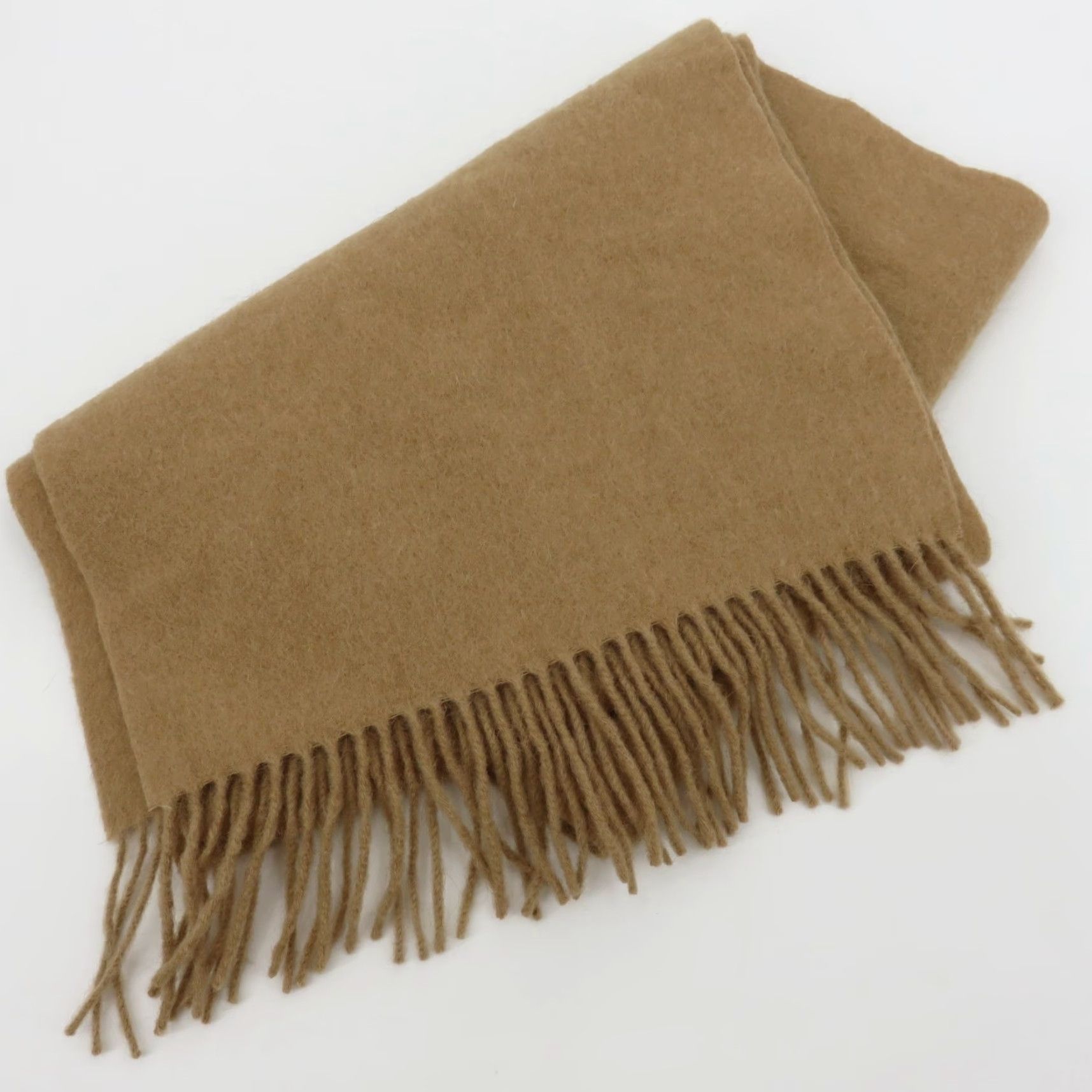 Lands' End VINTAGE Lands' End Scarf Rectangle Scarf Women Camel Hair Solid Tan Fringe Made in USA Brown 70" 11.25" Fringe Size ONE SIZE - 8 Thumbnail
