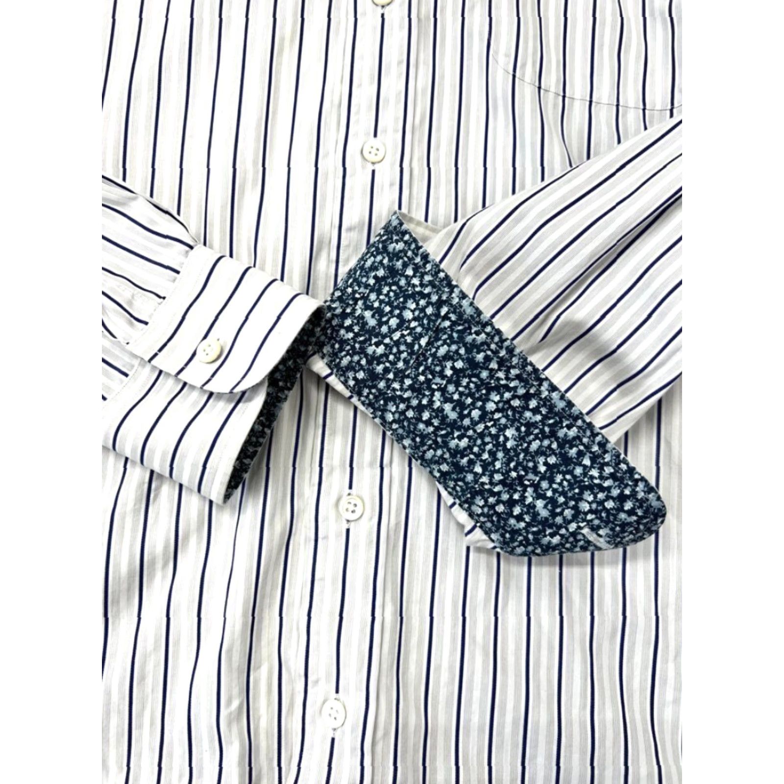 Ike Behar VINTAGE Ike Behar Shirt Men's XL White Blue Striped Flip Cuff Long Sleeve Casual Friday Size US XL / EU 56 / 4 - 4 Thumbnail
