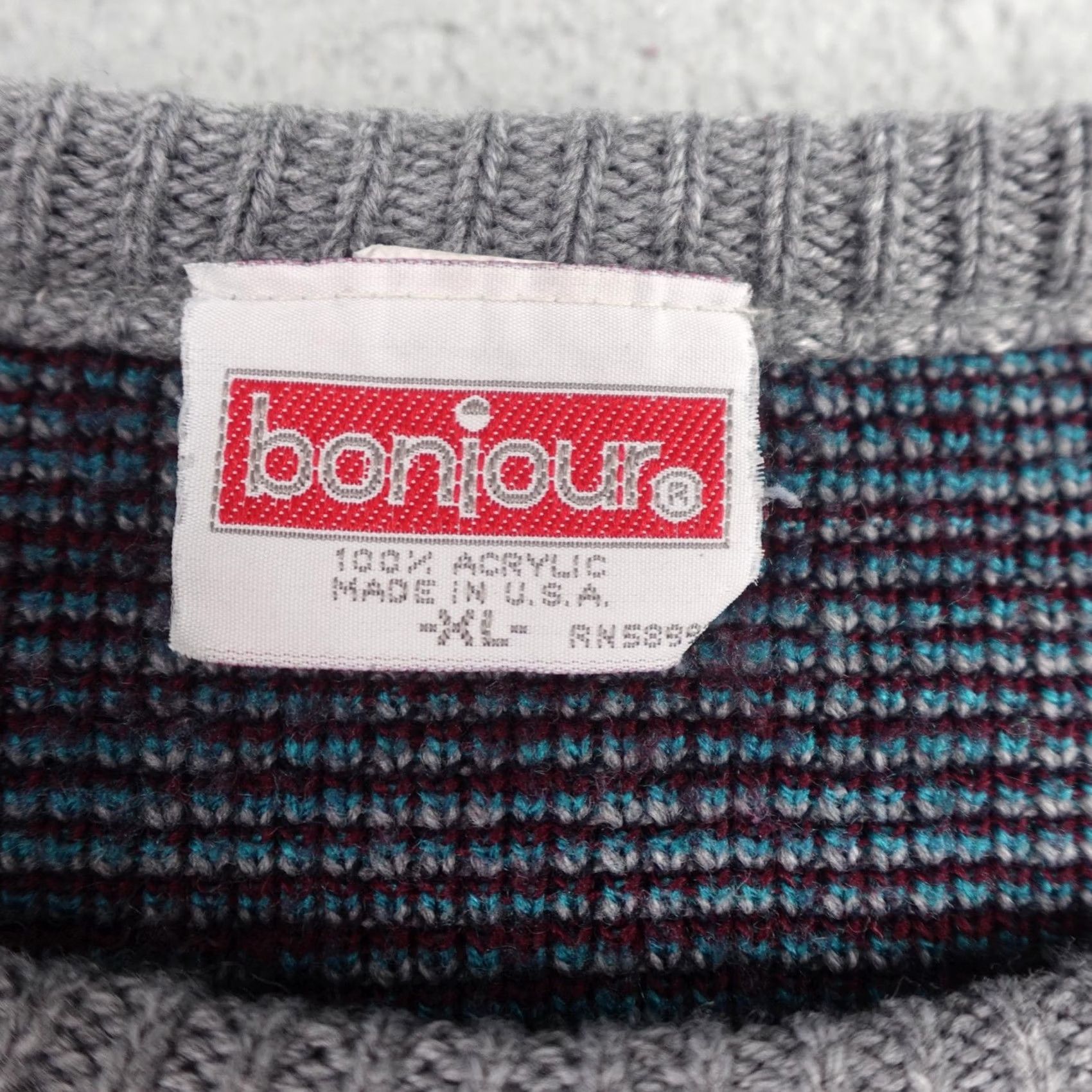 Vintage VINTAGE Bonjour Sweater Mens XL Gray Geometric Acrylic Pullover Made USA 90s Size US XL / EU 56 / 4 - 2 Thumbnail