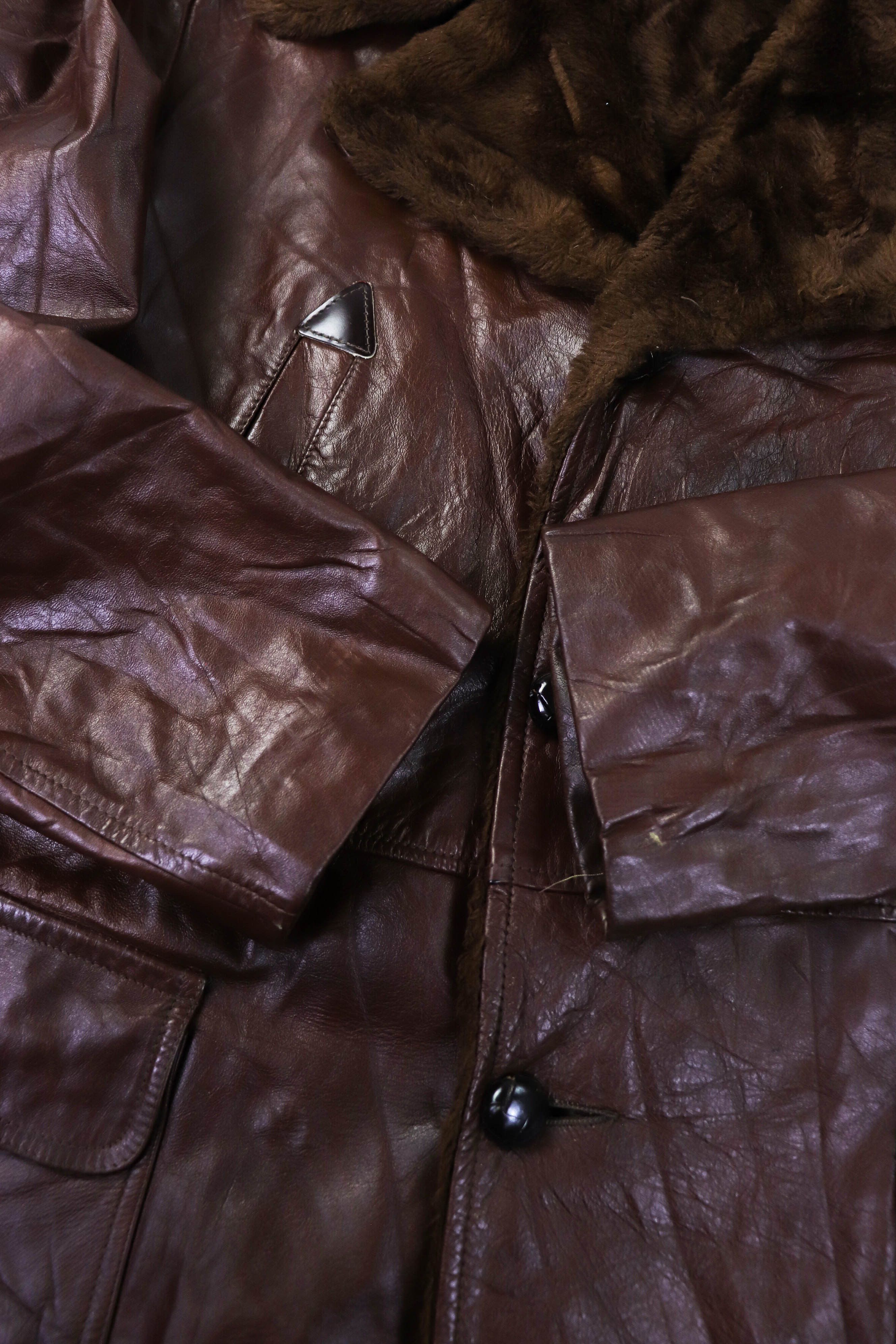 Vintage Vintage William Barry Choco Brown Leather Acrylic Pile Coat Size US L / EU 52-54 / 3 - 10 Thumbnail