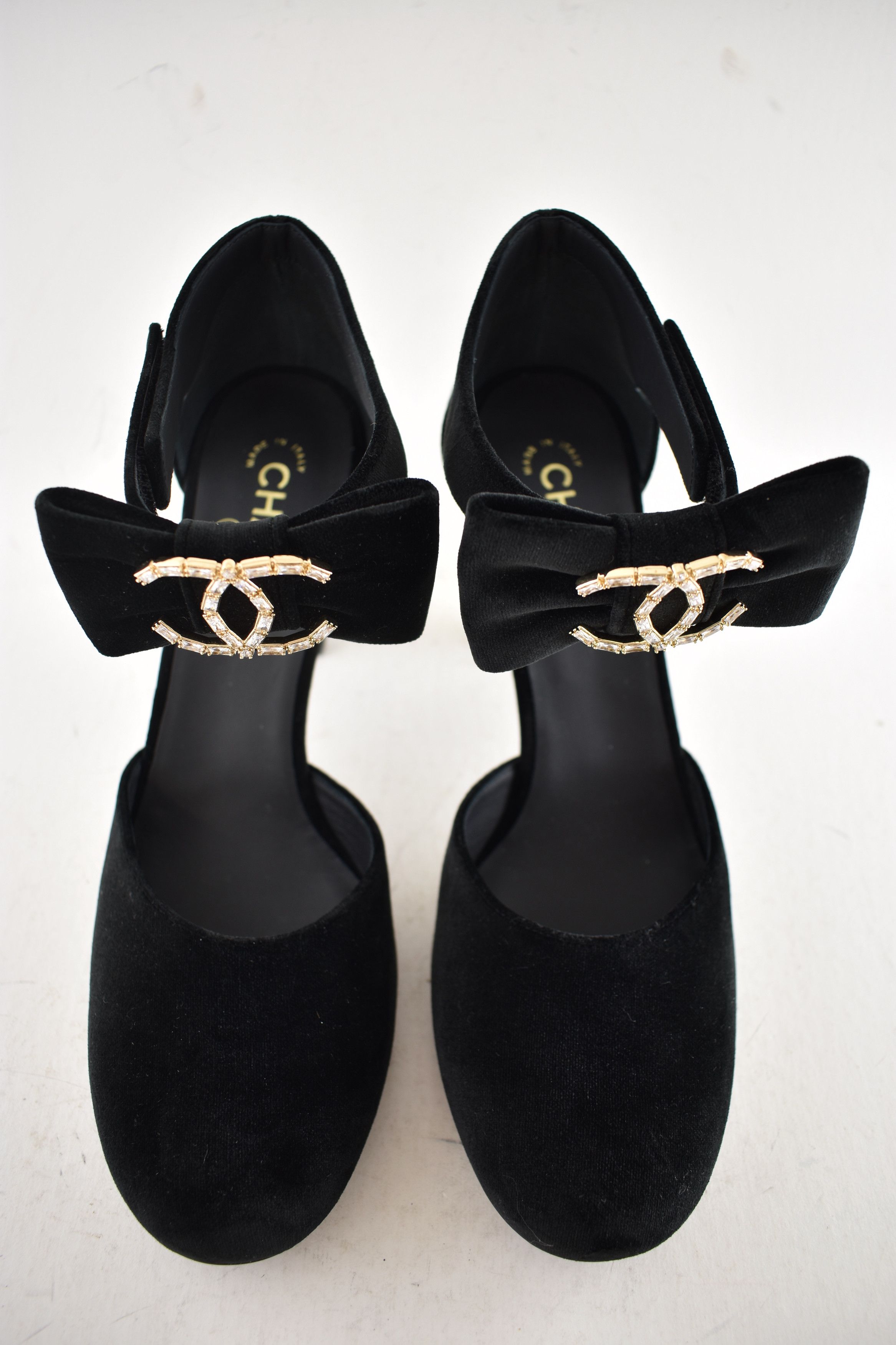 Chanel Chanel 24K Velvet Bow Crystal CC Ankle Strap Heel Pump 42 Size US 12 / IT 42 - 14 Thumbnail