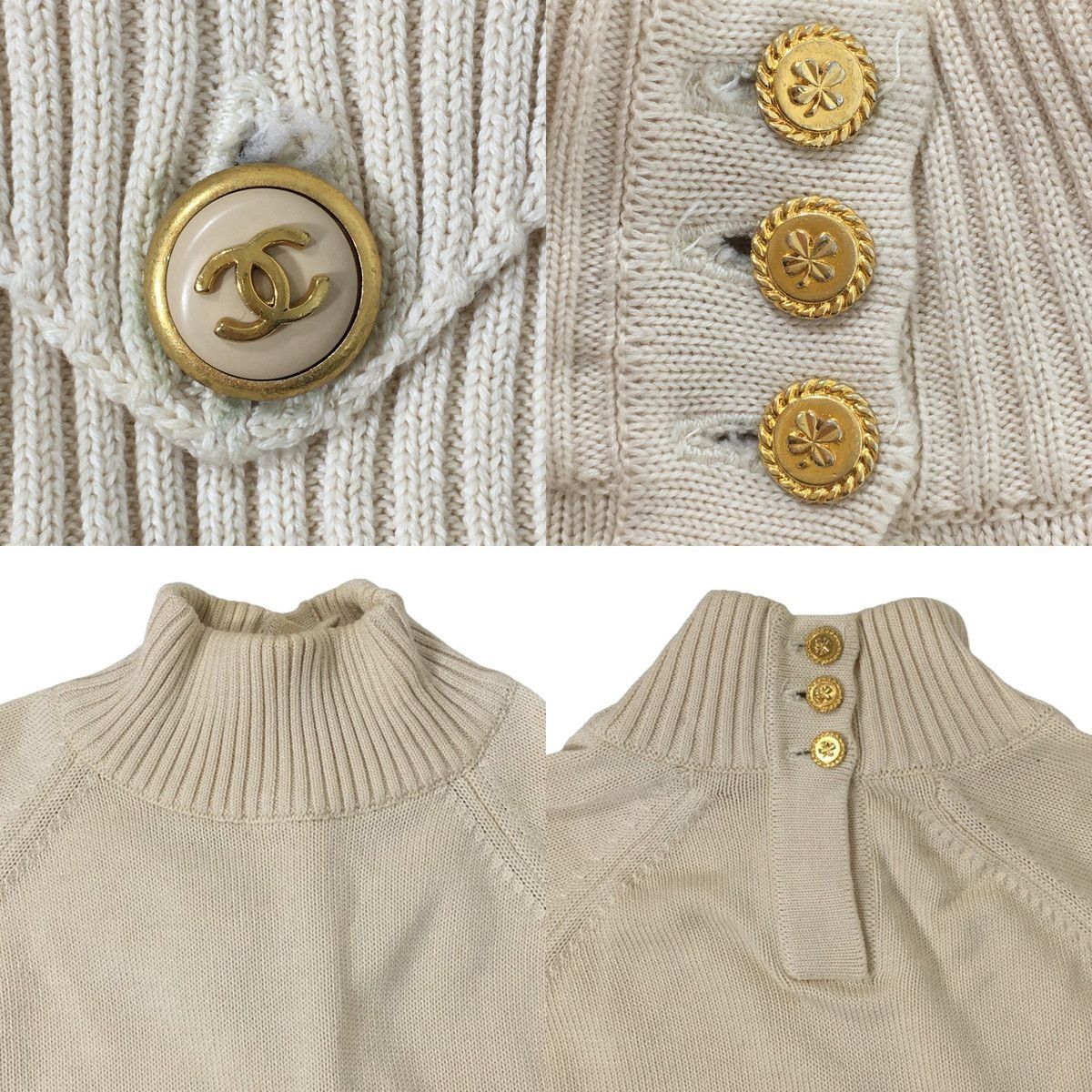 Chanel CHANEL Knit Sweater Short Sleeve Beige Coco Chanel Button Wo Size M / US 6-8 / IT 42-44 - 7 Thumbnail