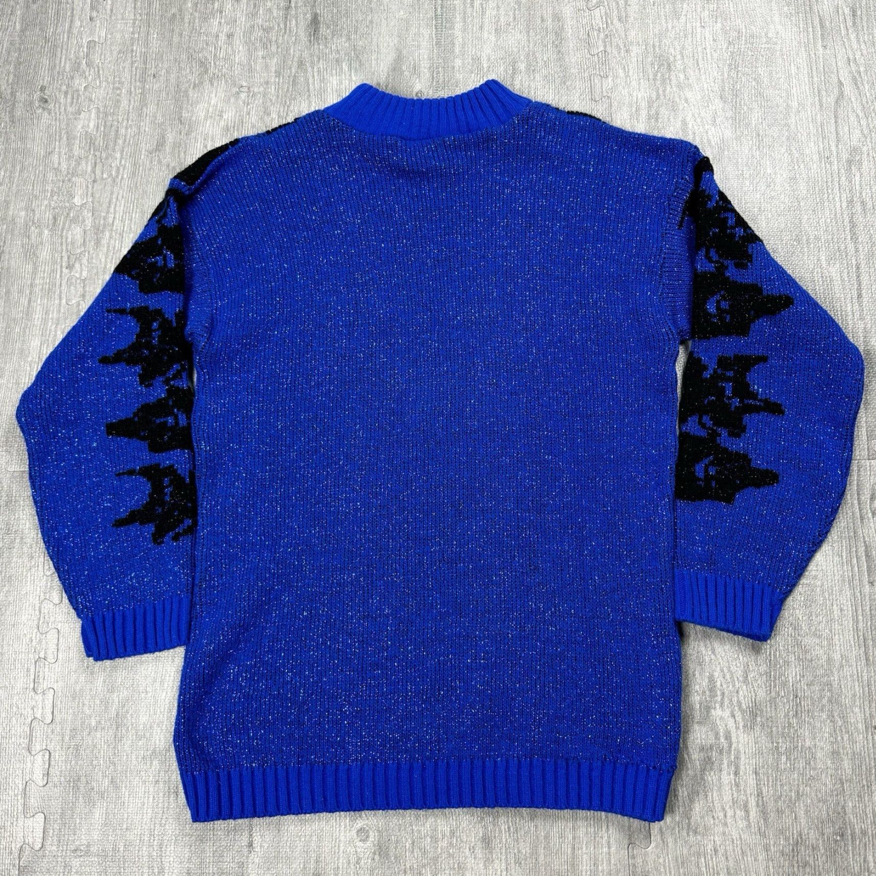 Vintage VINTAGE Ellen D Sweater Pullover Long Knit Floral Embroidered 80s Metallic Blue Women L - Knit, Crew Neck, Heavyweight, Relaxed Fit Size L / US 10 / IT 46 - 6 Thumbnail