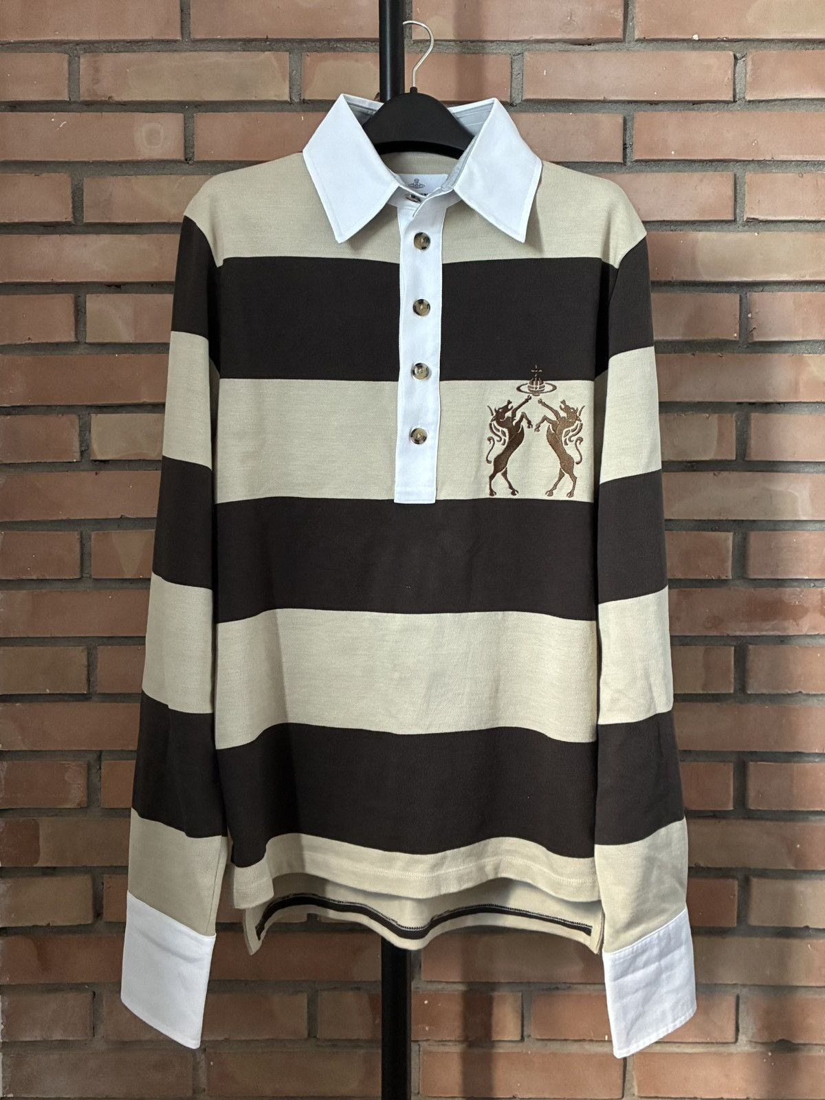 VIVIENNE WESTWOOD SS26 Brown & Beige Archive Rugby Polo
