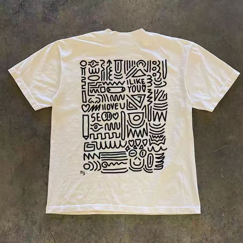 Vintage White Casual Retro Graffiti-Print T-Shirt Size US M / EU 48-50 / 2 - 1 Thumbnail