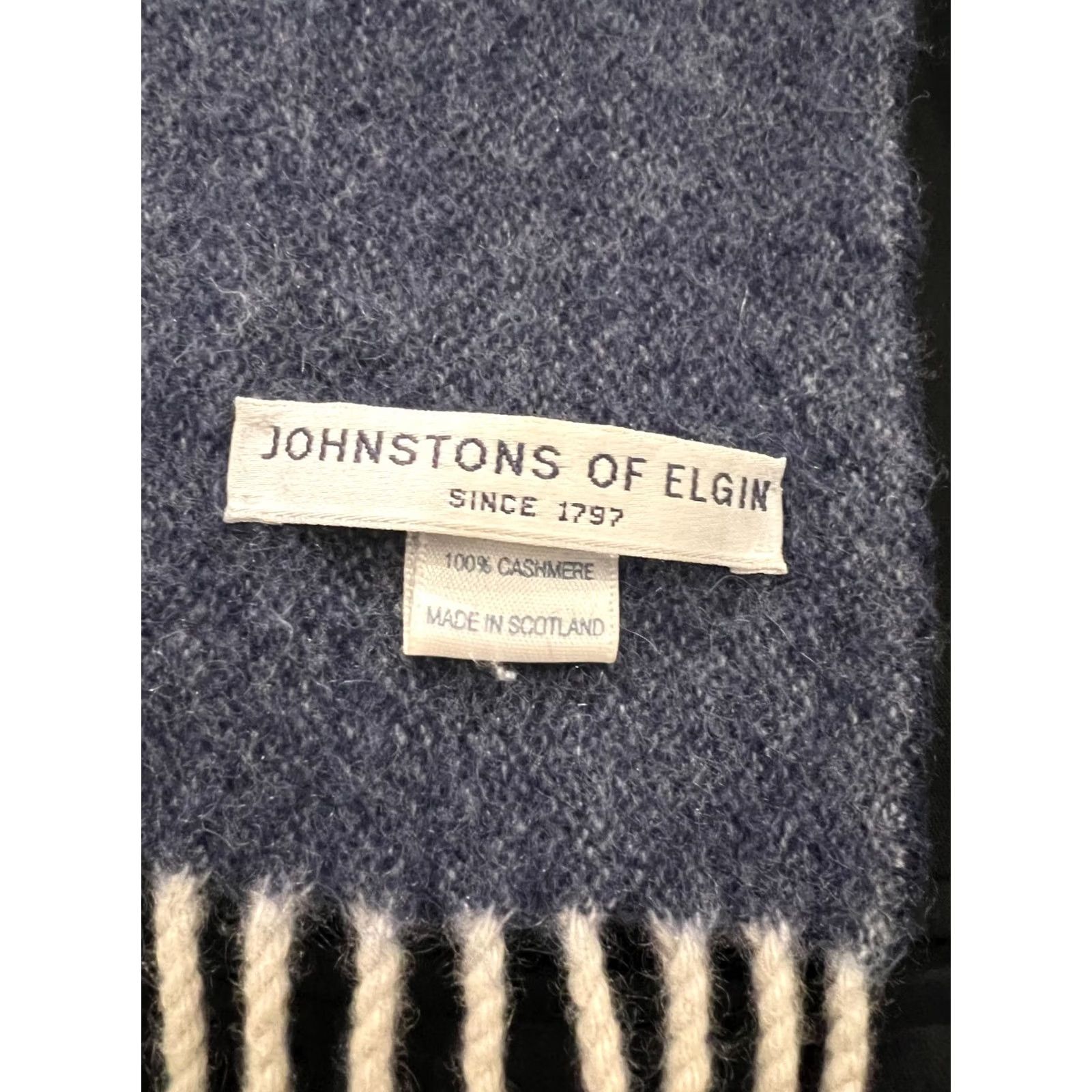 Johnstons Of Elgin Johnstons of Elgin Scarf 100% Cashmere Blue Ivory Stripe Vintage Unisex Pattern: Striped Size ONE SIZE - 4 Thumbnail