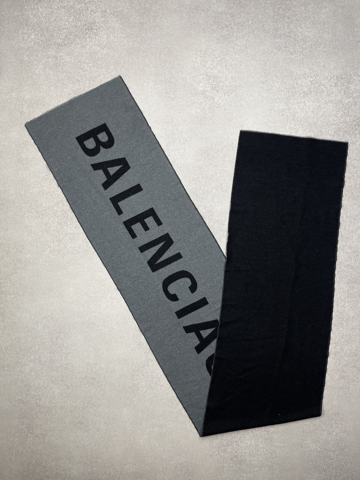 Balenciaga Black Label Big Logo Wool Scarf Black Doube Sided