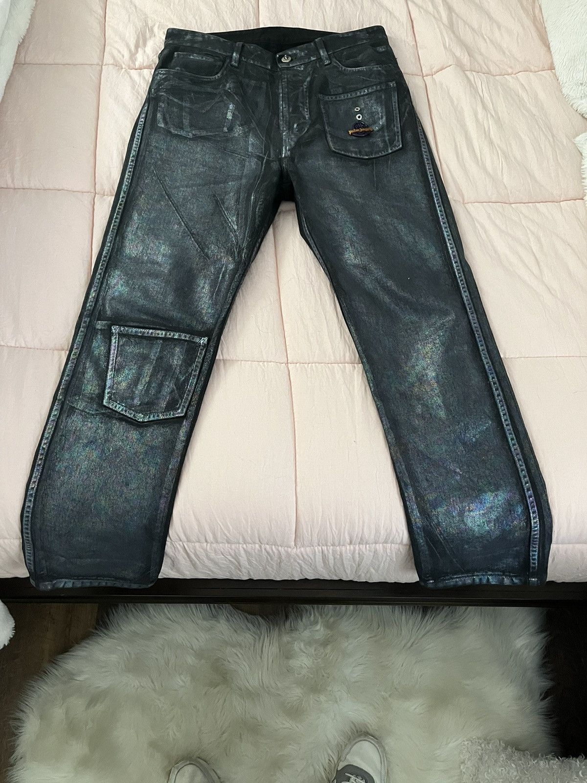 image of Moncler x Palm Angels 5 Pocket Denim in Iridescent, Men's (Size 32)