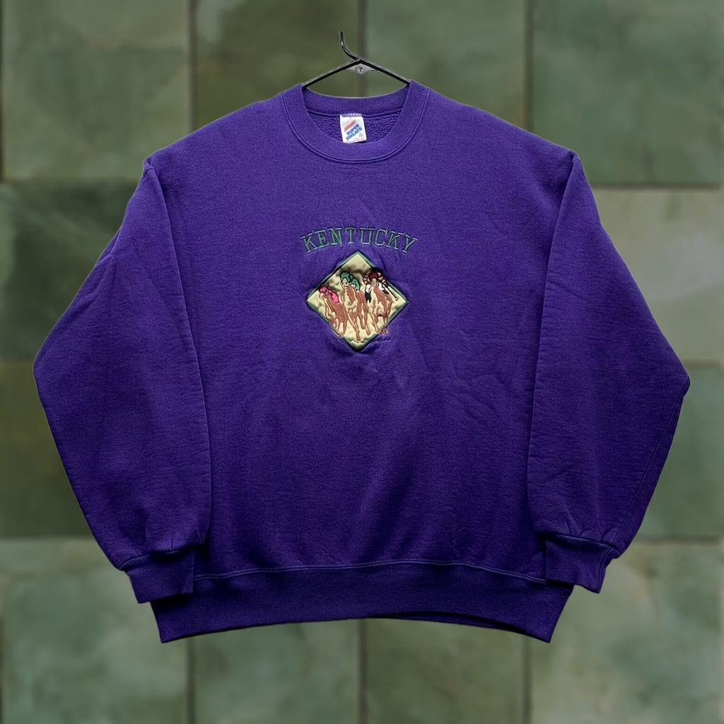 Jerzees VINTAGE JERZEES Sweatshirt Mens XL Purple Kentucky Derby Horses Racing Size US XL / EU 56 / 4 - 1 Thumbnail