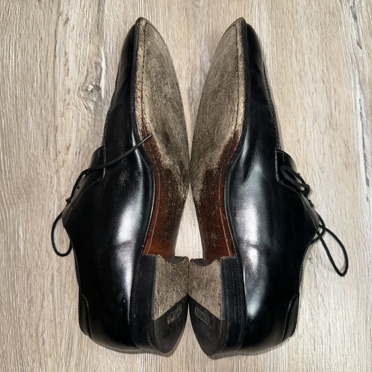 A. Testoni Men’s Black Leather Apron Toe Lace Up Size 9.5