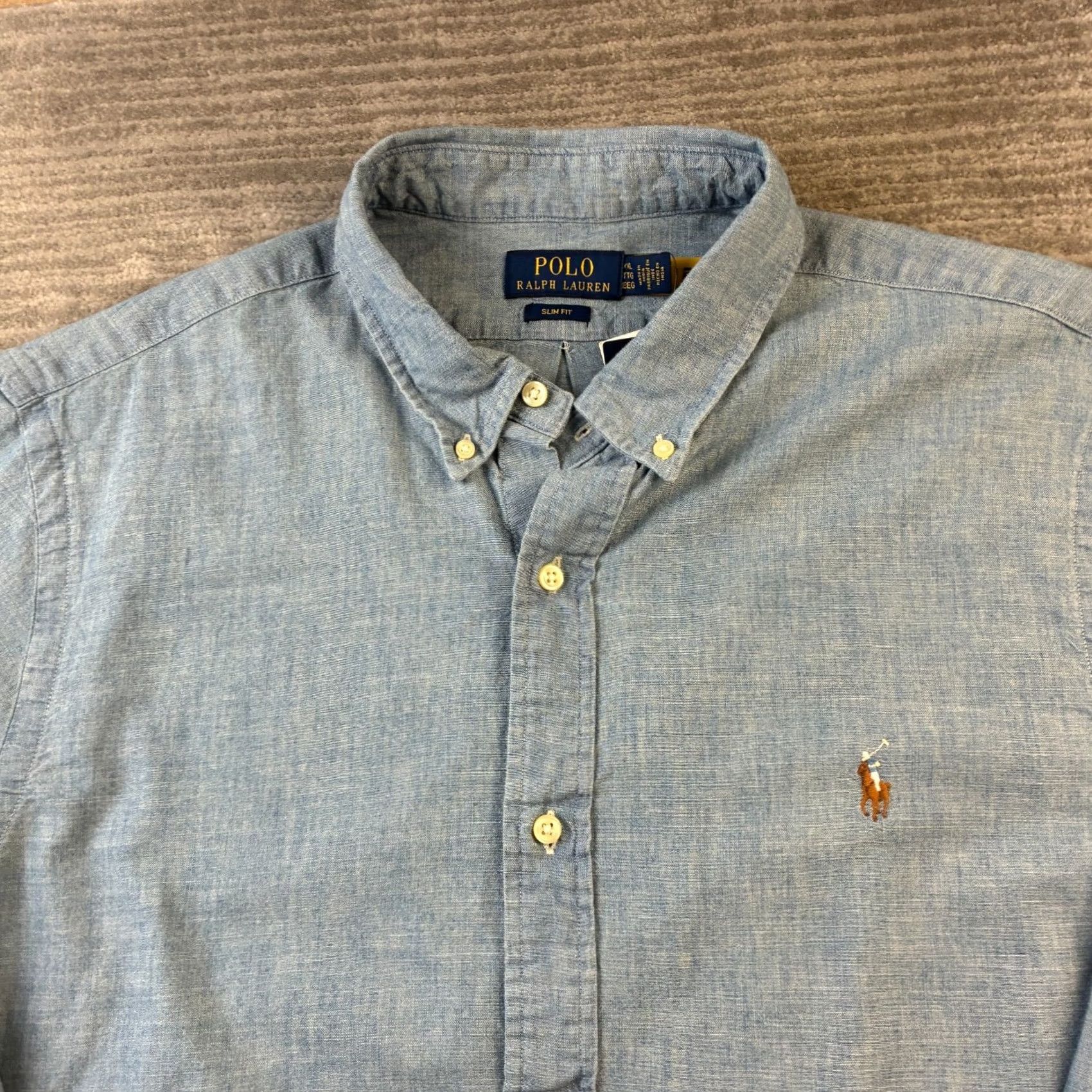 Polo Ralph Lauren Polo Ralph Lauren Shirt Mens 2XL Blue Chambray Button Up Cotton Shirt Long Sleeve Button-Down Collared Casual Classic Size US XXL / EU 58 / 5 - 3 Thumbnail