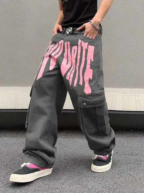 Japanese Brand Graphic Baggy Drip Drill Cargo Size US 32 / EU 48 - 2 Thumbnail