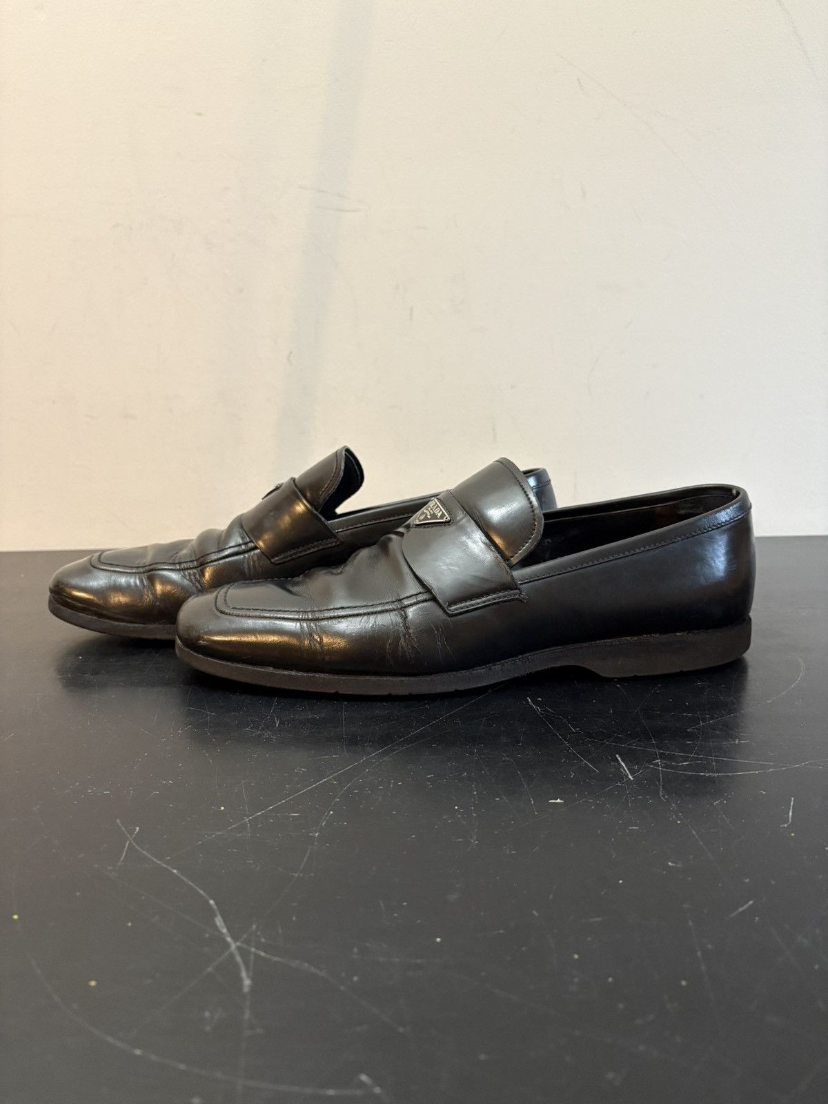 Prada Prada Saffiano Triangle Brushed Leather Loafer Black Silver Size US 9 / EU 42 - 1 Thumbnail