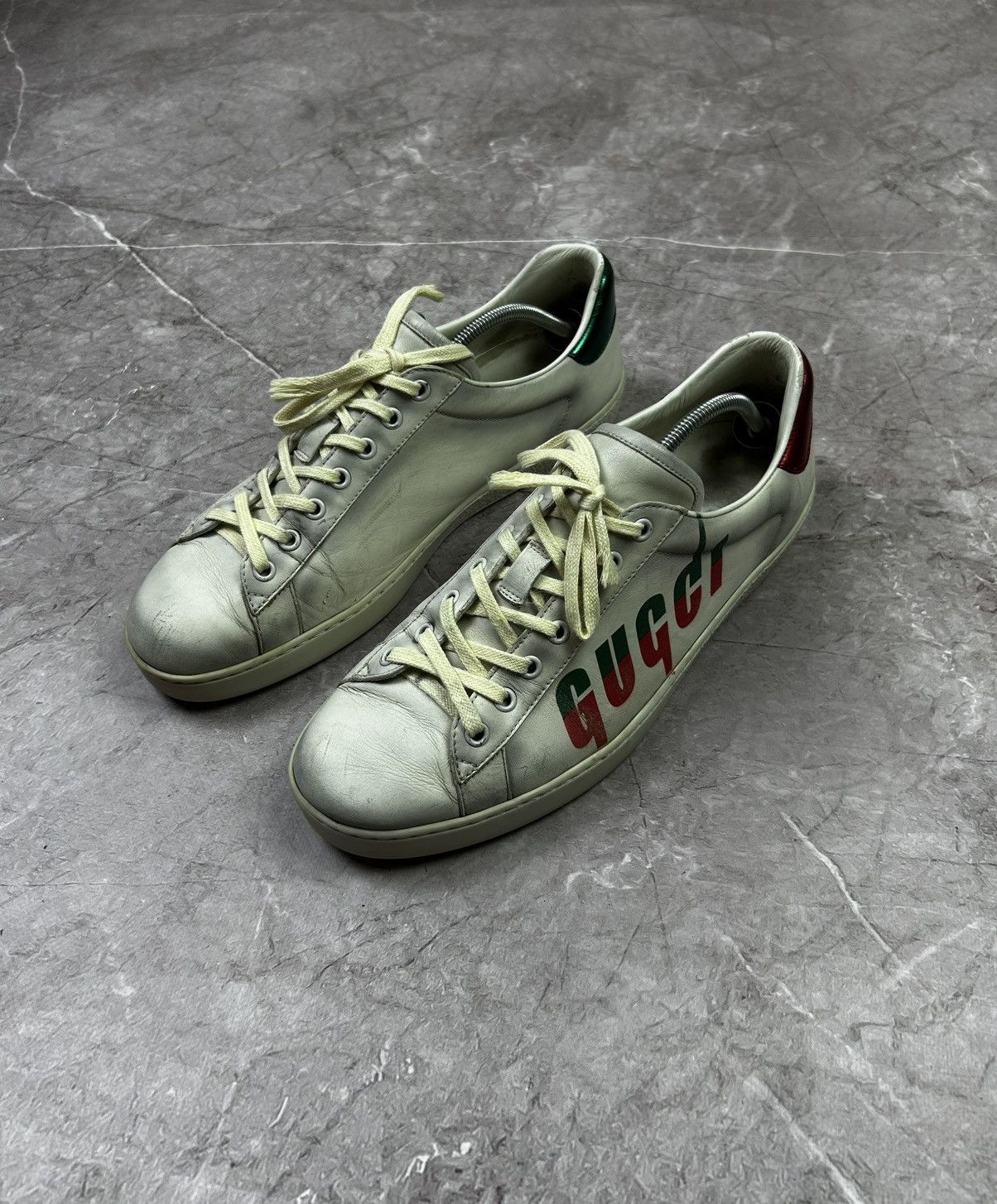 Designer Gucci Ace Blade Distressed Aged Lowtop sneakers Size US 10.5 / EU 43-44 - 3 Thumbnail