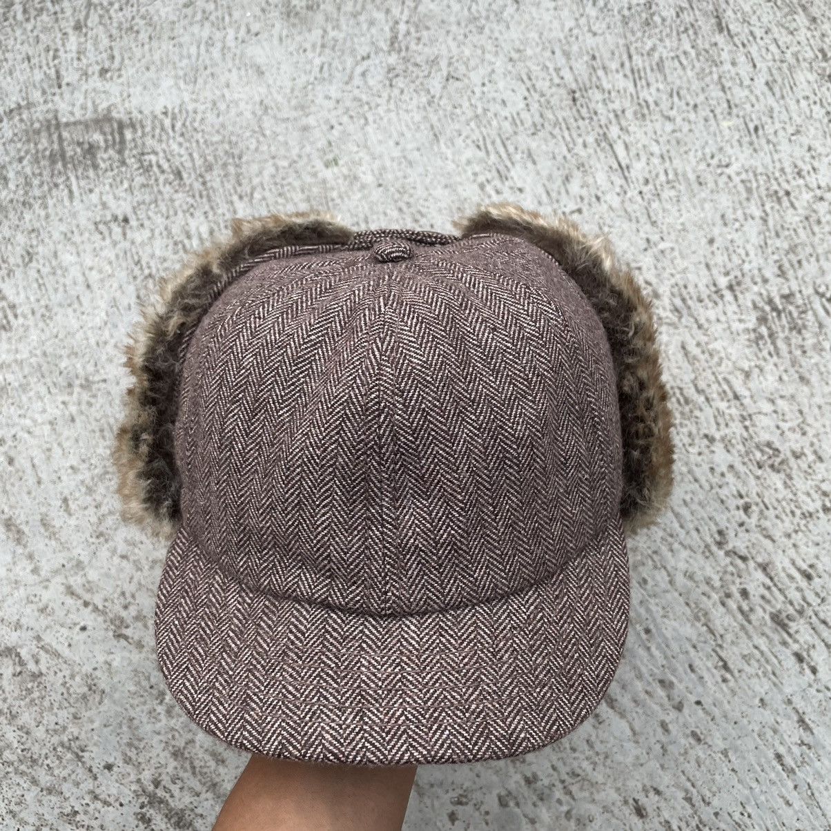 image of Mink Fur Coat Unique Fabric Winter Puffer Hat in Brown, Men's