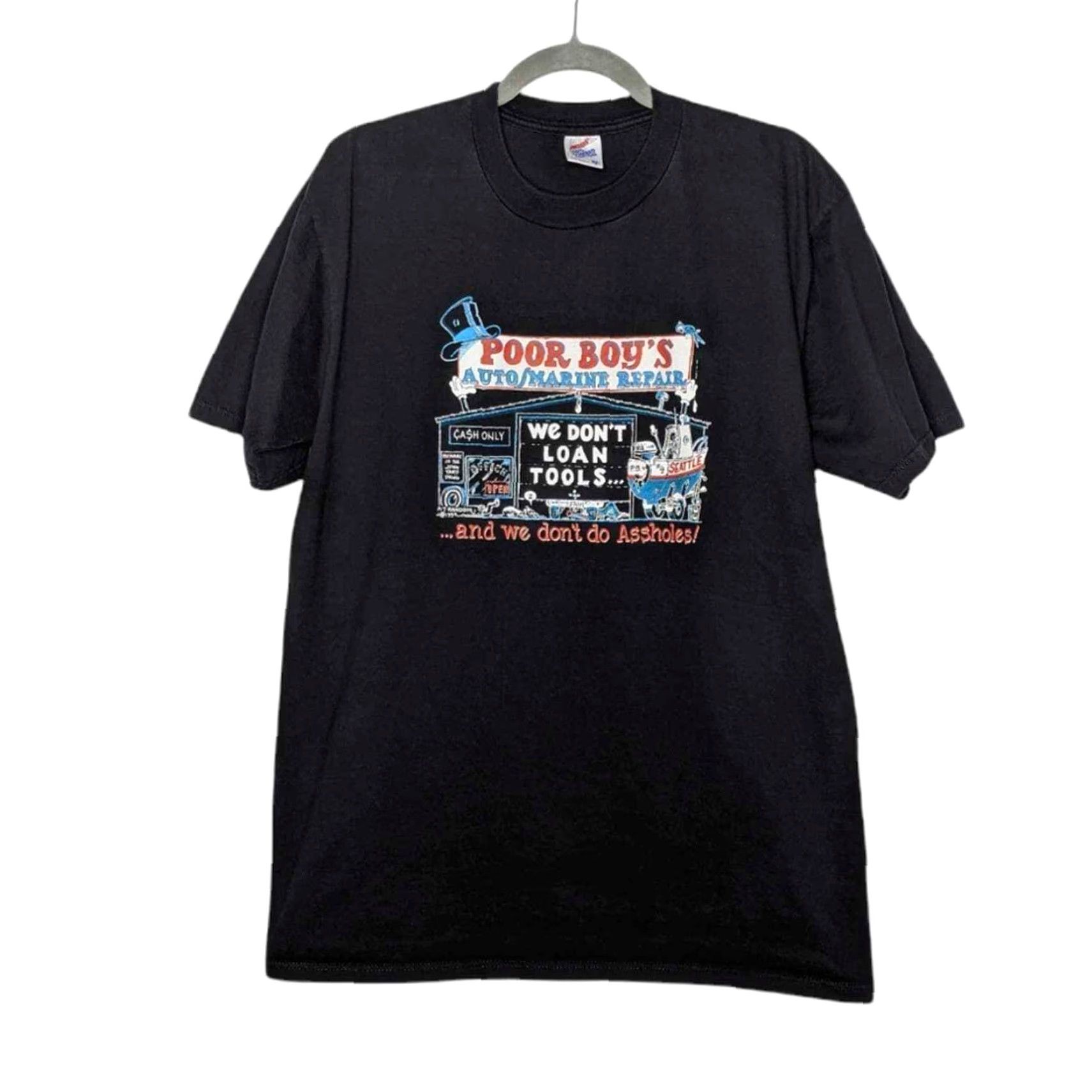 Vintage VINTAGE Poor Boys Marine Repair Seattle Washington Art Vtg Tourist Shirt XL Black Unisex Adults T-Shirt Jerzees 30 21 Size US XL / EU 56 / 4 - 2 Thumbnail