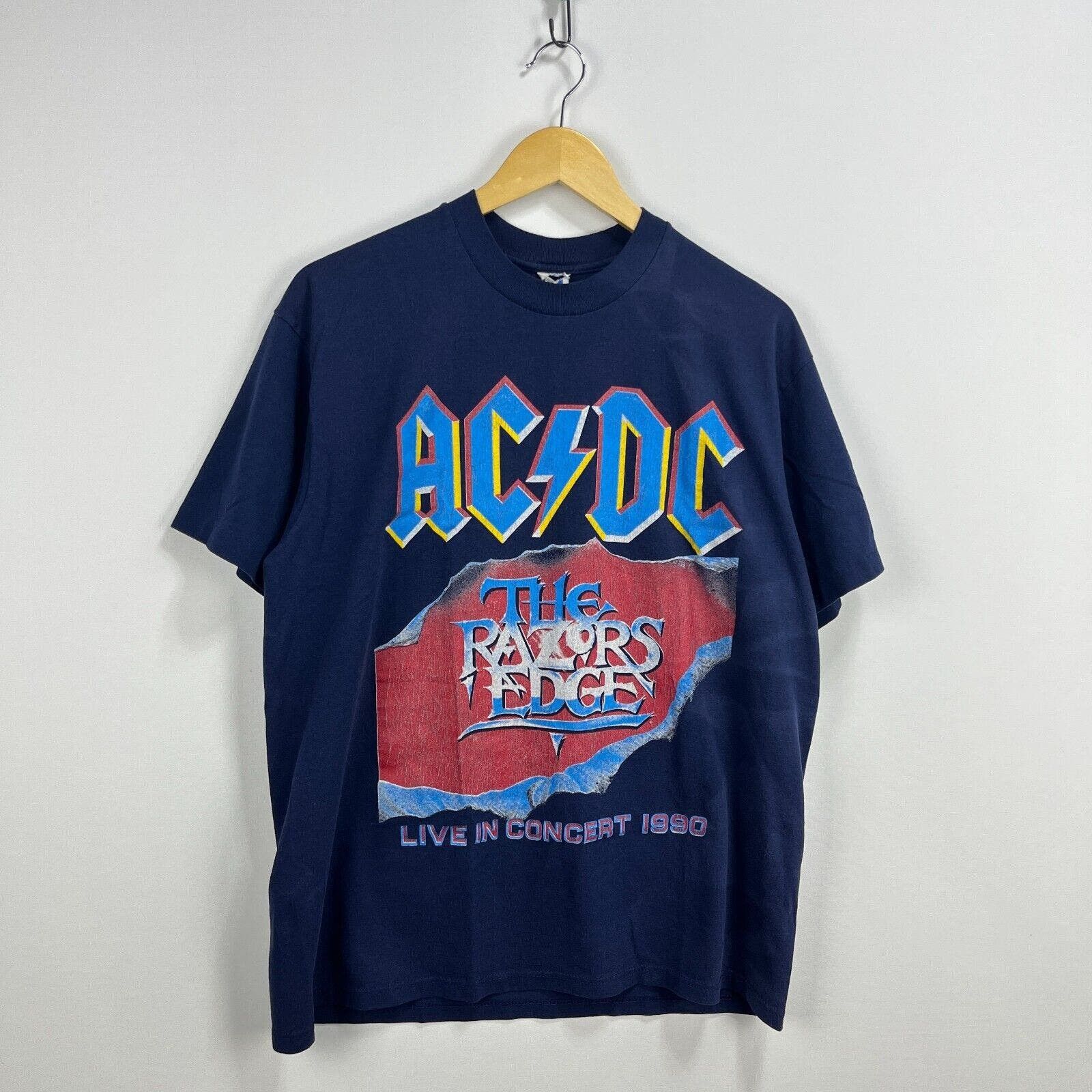 image of Vintage 1990 Acdc The Razor's Edge Band Tour T Shirt XL in Blue, Men's