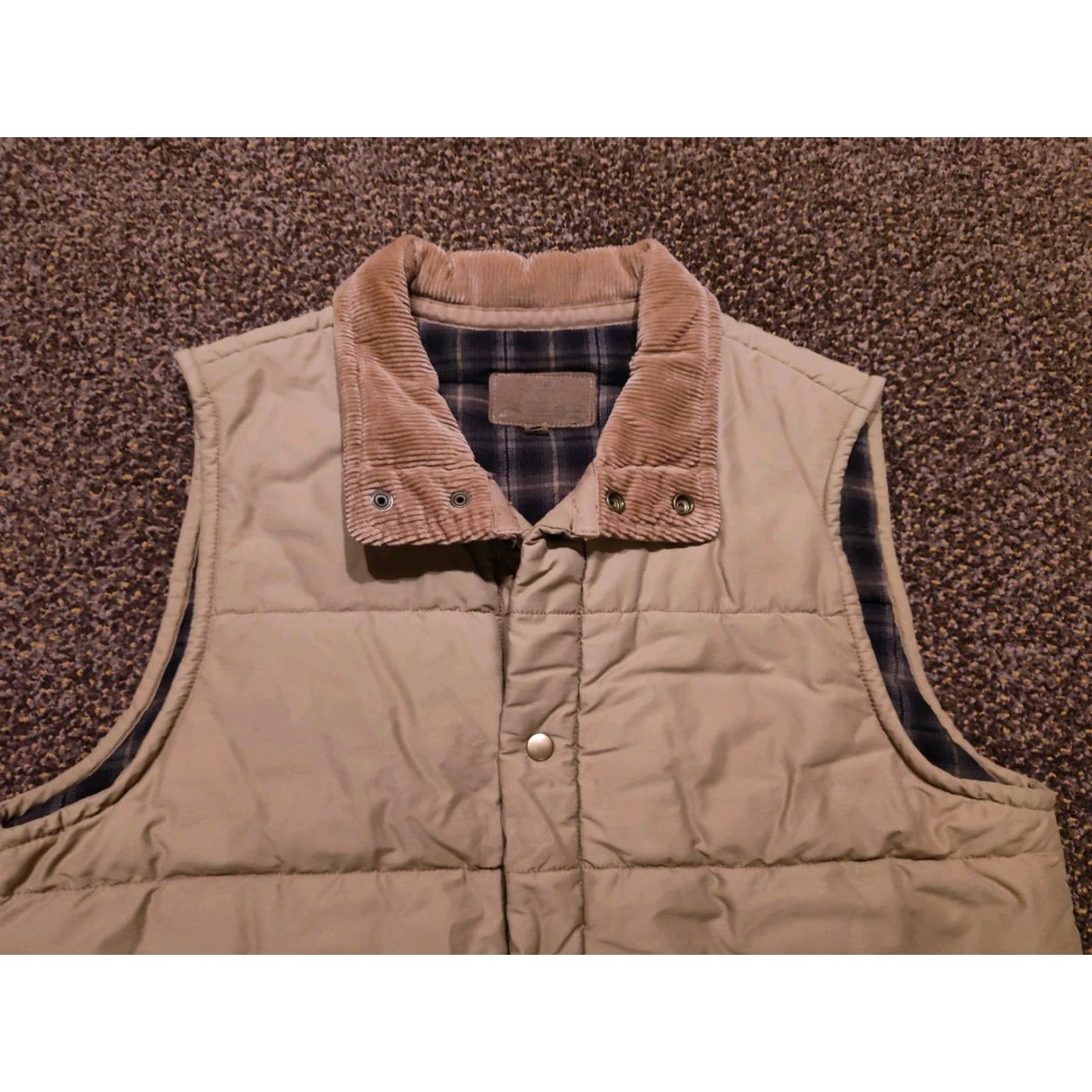 Old Navy Vintage Old Navy Quilted Puffer Snap Vest Lined Corduroy Collar Men’s Sz L Beige Size US L / EU 52-54 / 3 - 3 Thumbnail