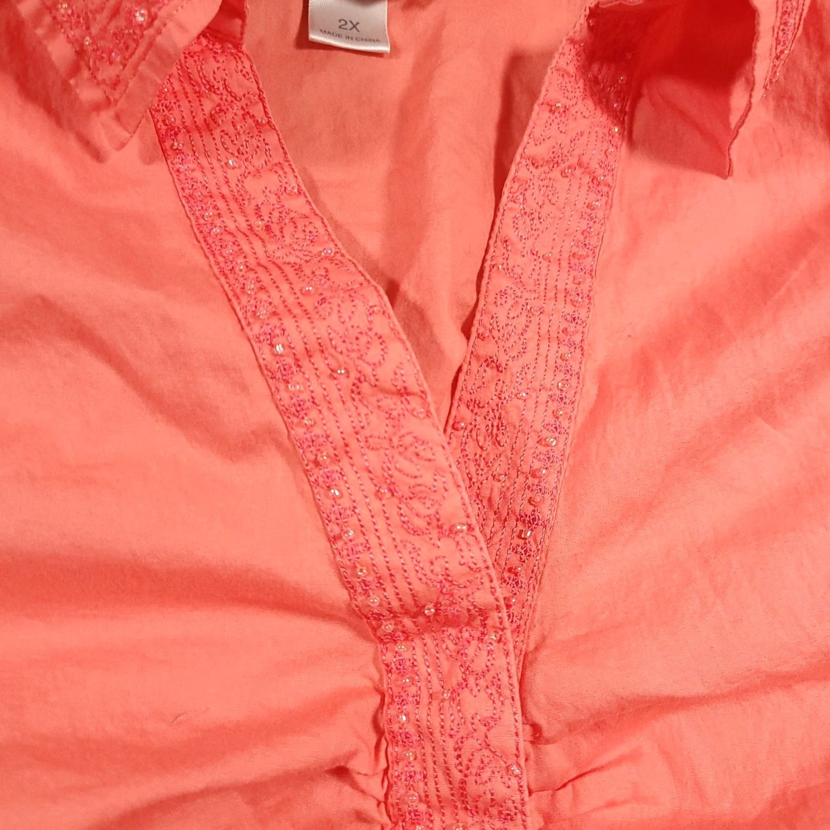 Pinko CJ Banks Shirt Womens 2X Pink Coral Stretch Embellished Long Sleeve Collared Top Size XXL / US 16-18 / IT 52-54 - 4 Thumbnail