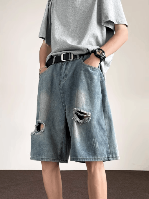 Japanese Brand × Jean Straight casual distressed denim shorts Size US 32 / EU 48 - 3 Thumbnail