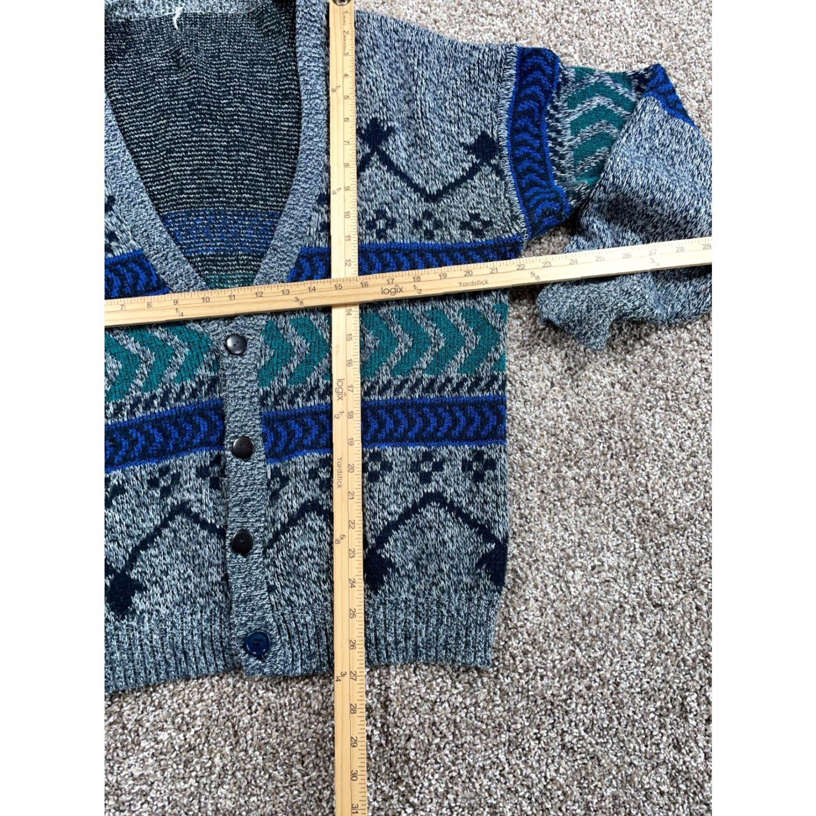 Vintage VINTAGE 80s Geometric Cardigan Sweater Adult Large Gray Preppy Acrylic Mens Size US L / EU 52-54 / 3 - 6 Thumbnail