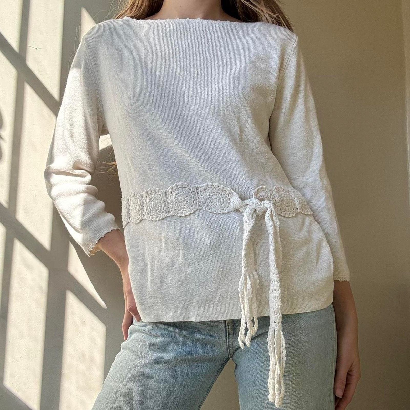 Vintage Vintage Sag Harbor Petite Knit White Boatneck Blouse Small Size S / US 4 / IT 40 - 2 Thumbnail