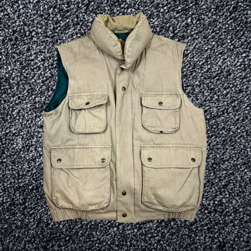 Vintage Eddie Bauer Vest Adult Large Beige Goose Down Quilted Corduroy Collar 1980s Mens, Men's