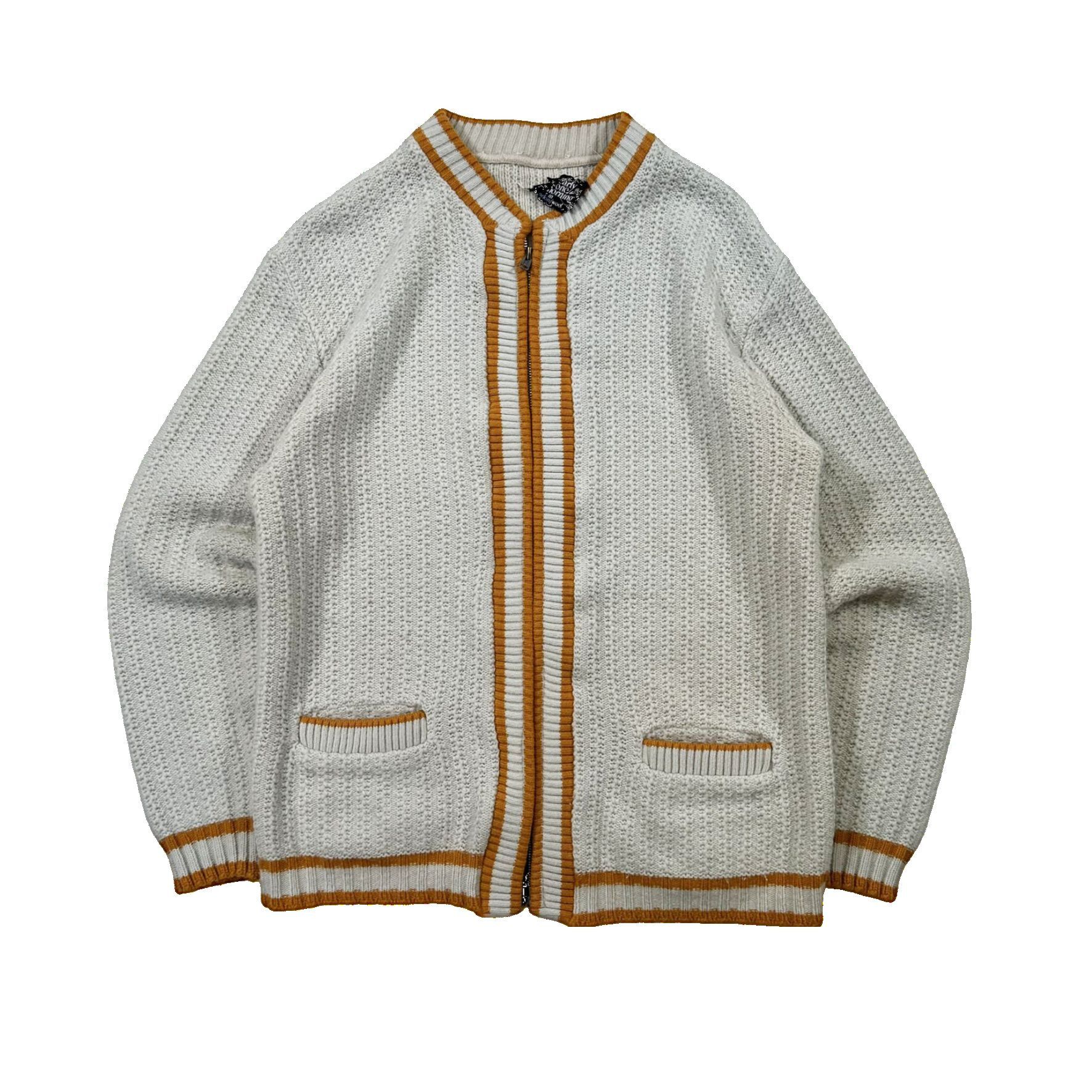 Vintage Vintage 90s Gold Beige Knit Zip Up Sweater Size US L / EU 52-54 / 3 - 1 Thumbnail