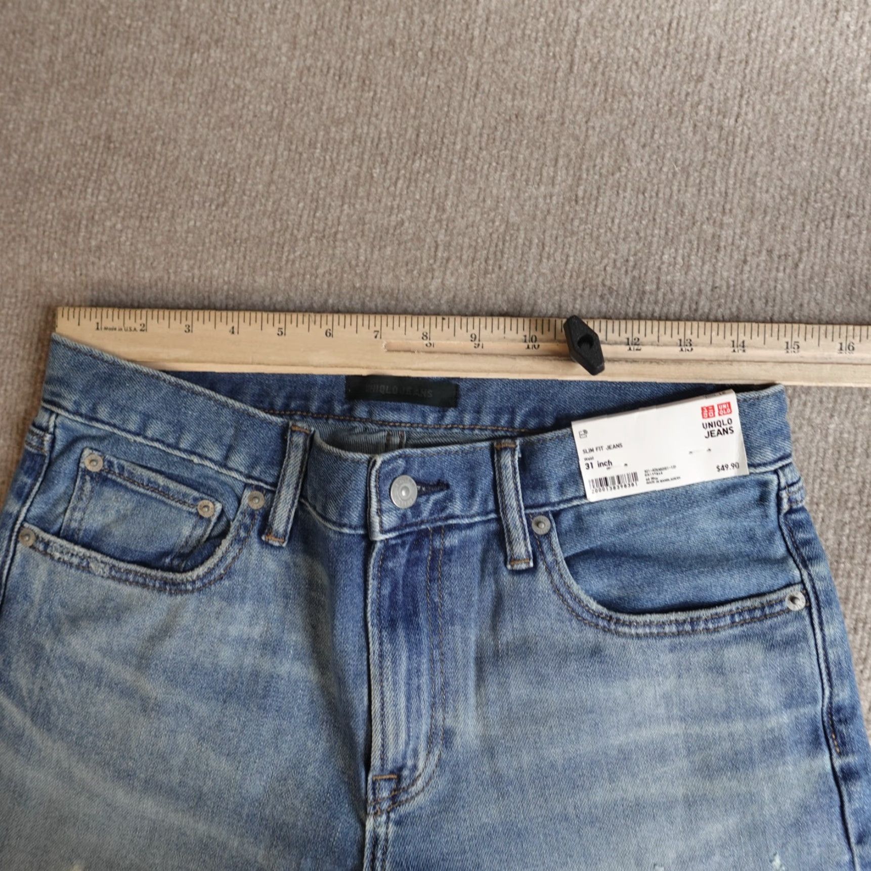 Uniqlo Uniqlo Jeans 31 x 31 Blue Slim Straight Kaihara Denim Distressed NEW Size US 31 - 5 Thumbnail