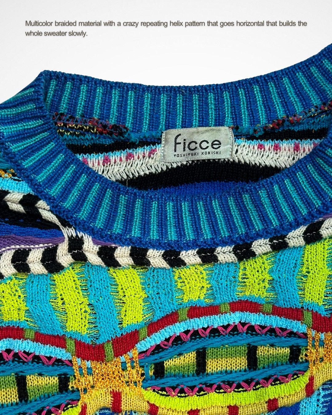Yoshiyuki Konishi Ficce Uomo 1980s Multicolor DNA Helix Patchwork Sweater Size US L / EU 52-54 / 3 - 2 Thumbnail