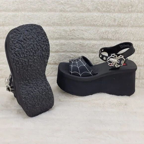 Other Funn Platform Goth Spider Web Sandals Ankle Strap Wedge Shoe Size US 8 / IT 38 - 3 Thumbnail