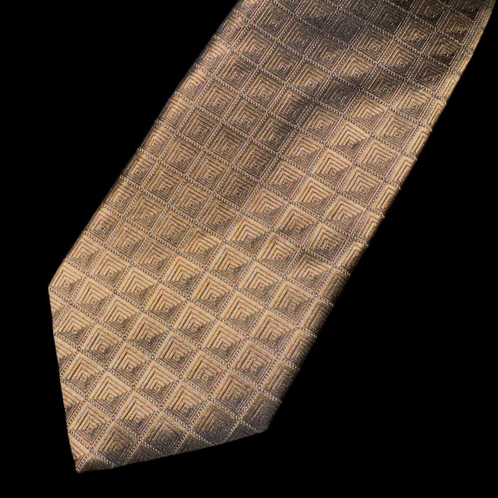 Designer Brown Mano Mano Geo Optical Illusion Squares Tie Silk 67” L Size ONE SIZE - 2 Thumbnail