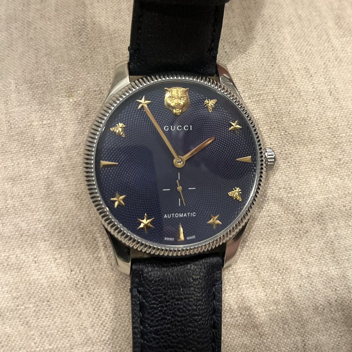 Gucci $3950 Gucci G-Timeless 40mm Charm Dial Automatic Watch, Navy Size ONE SIZE - 9 Thumbnail