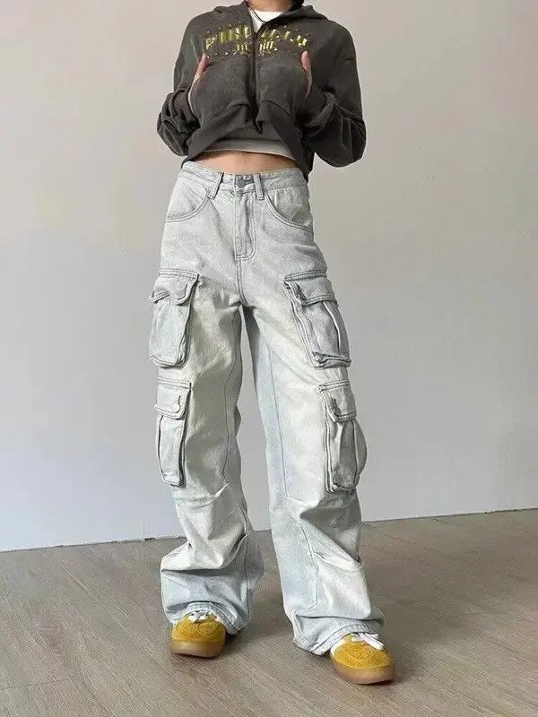 Designer × Japanese Brand × Jean Retro multi-pocket workwear hottie wide-leg jeans Size 27" / US 4 / IT 40 - 1 Thumbnail