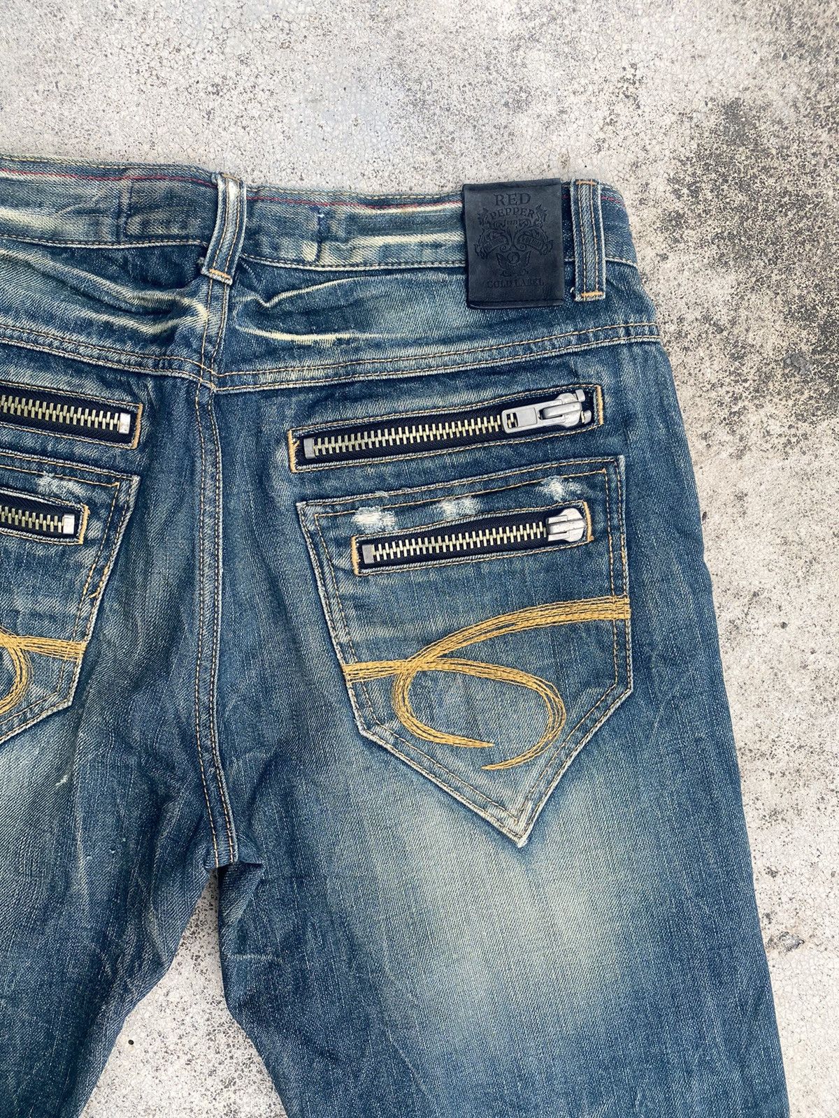 If Six Was Nine × Japanese Brand Flare Jeans Red Pepper Honeycomb Clawmark Splash Size US 33 - 22 Thumbnail