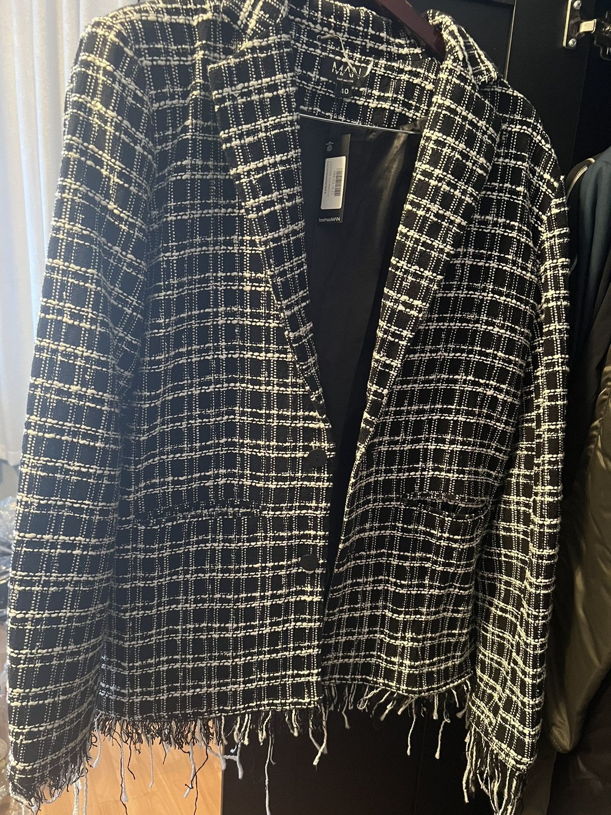 image of Boohoo Men Tweed Blazer in Black/White (Size 40R)
