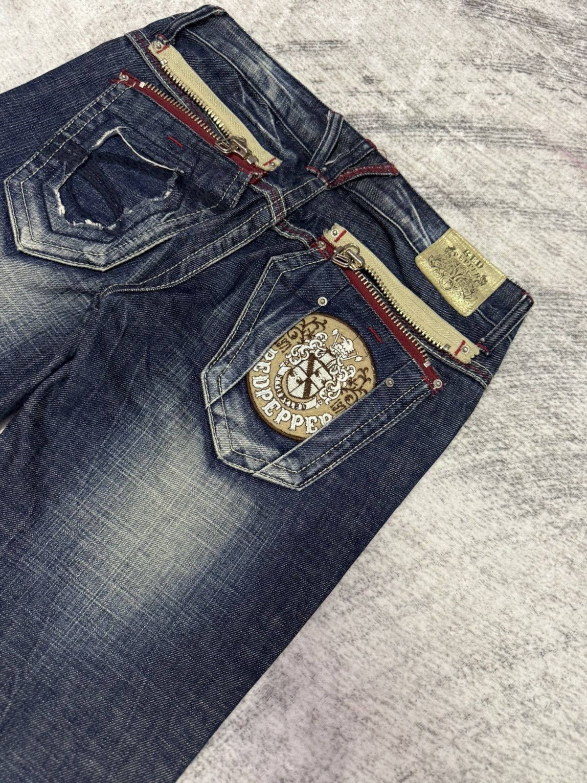 Japanese Brand × Tete Homme × semanticdesign Red Pepper Japan Heavy Wash Low Rise Flared Jeans Size US 29 - 13 Thumbnail