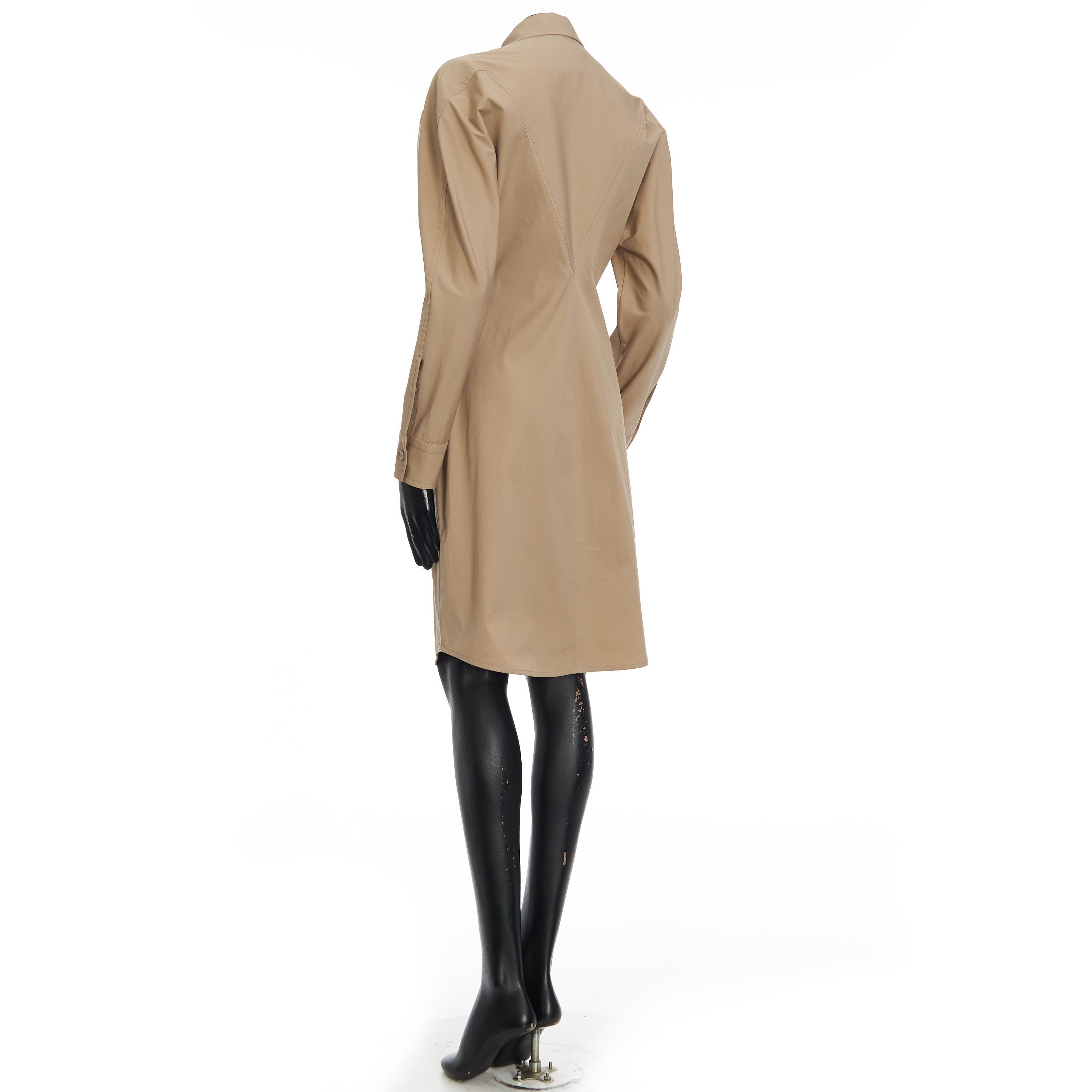 Bottega Veneta Long Sleeve Compact Stretch Poplin Dress In Khaki Size M / US 6-8 / IT 42-44 - 4 Thumbnail