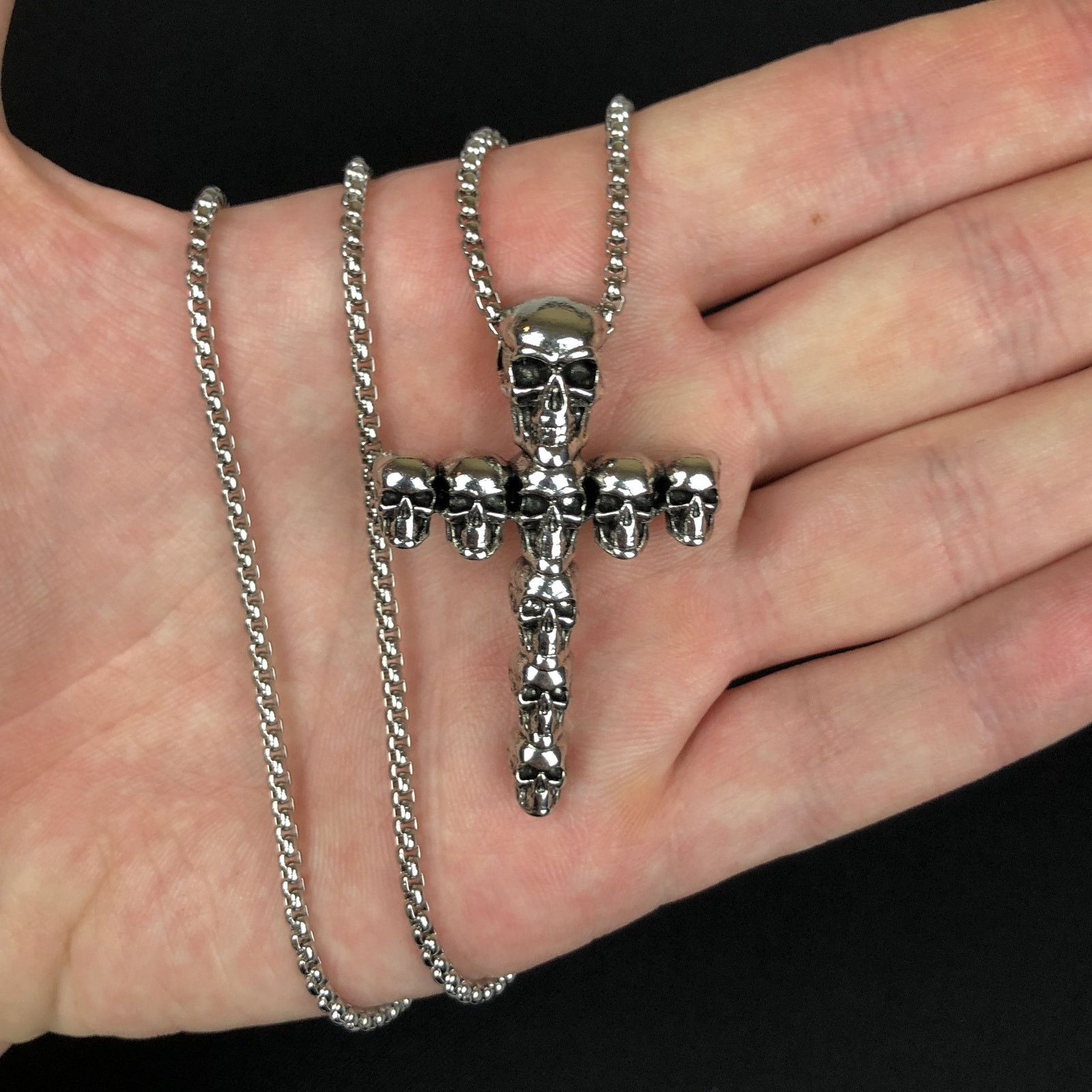 Jewelry Skull Cross Punk Necklace Chain in Silver, Men's