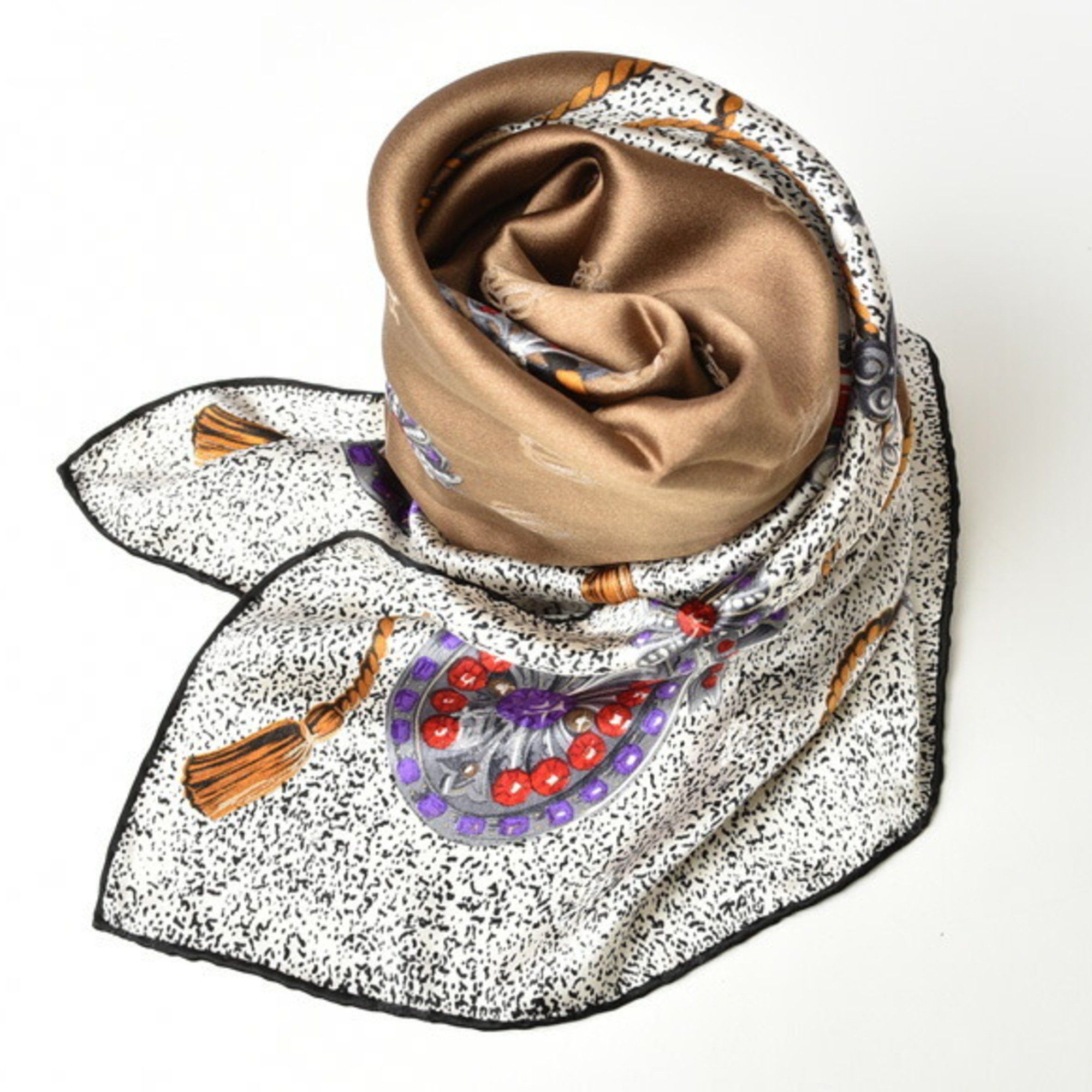 image of Christian Dior Scarf Muffler 90 Flower Pattern Brown White, Women's