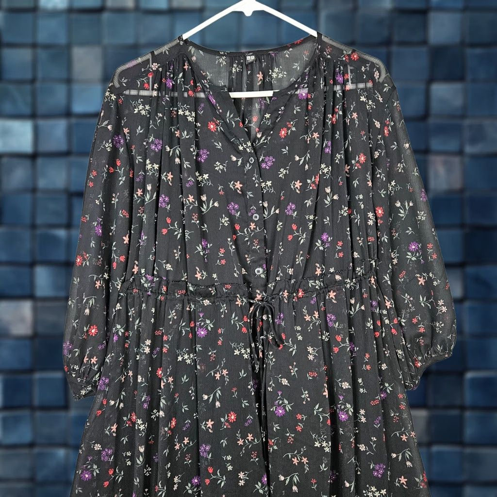 Uniqlo Uniqlo Floral Button Up 3/4 Sleeve Elastic Waist Women's Dress Size S Size S / US 4 / IT 40 - 1 Thumbnail